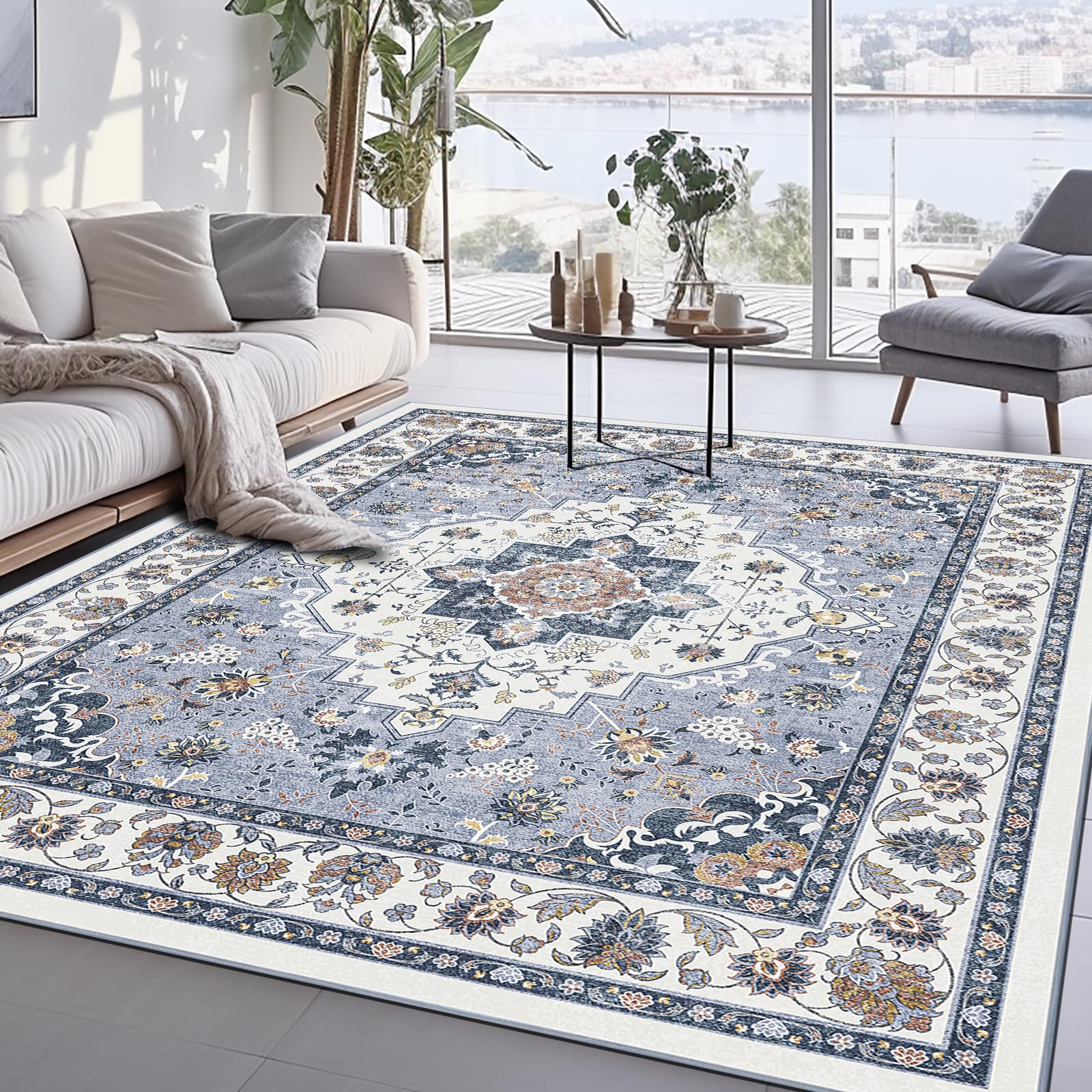 Brevonox Area Rug for Living Room, Indoor Machine Washable Rug for Bedroom Vintage Rug Dinning Room Floor Carpet Non-Slip Backin