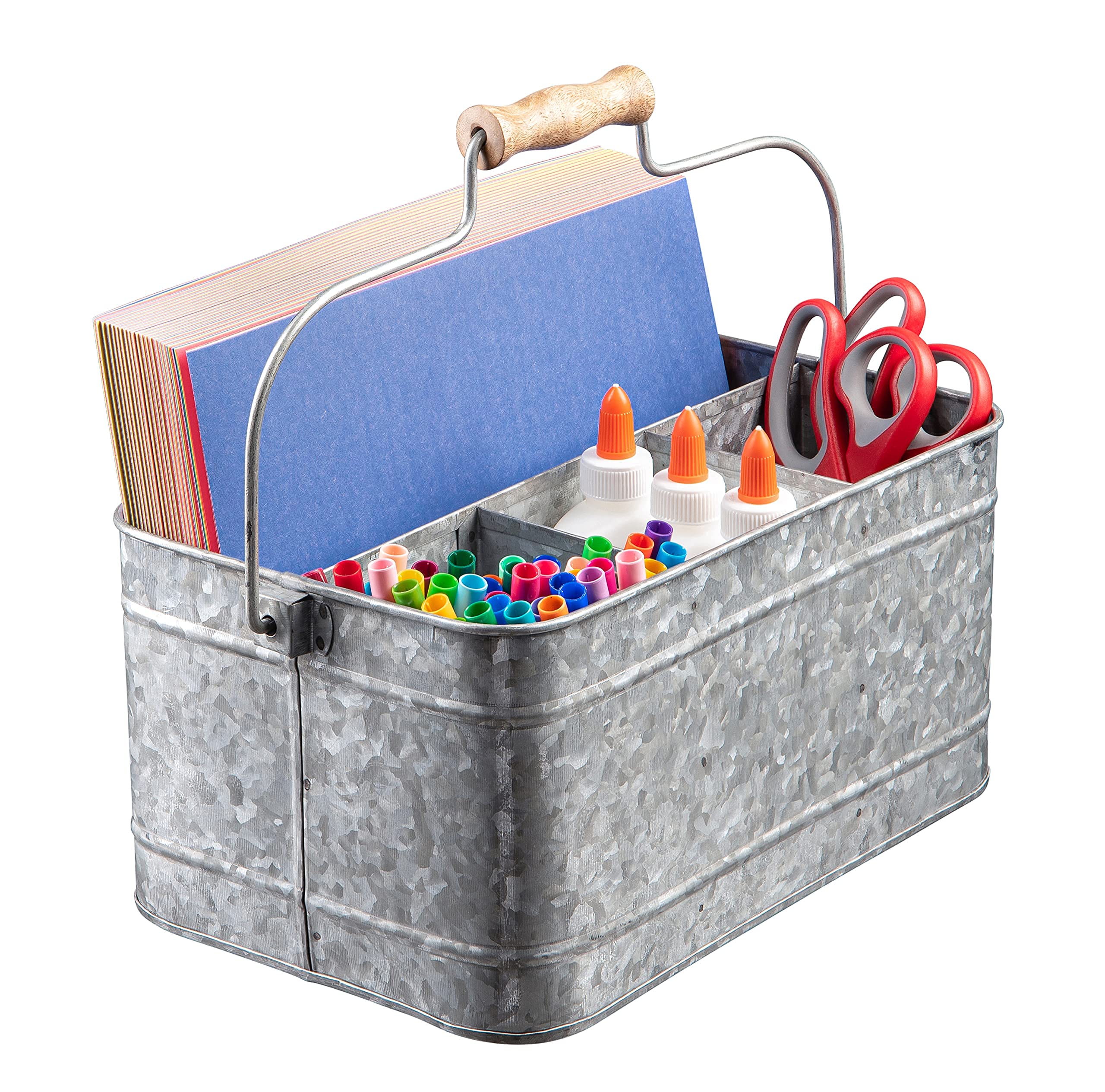 Royalty Art Farmhouse Kitchen Caddy Organizer With Handle For Condiments, Cleaning Products, And Party Supplies, Rustic Galvaniz