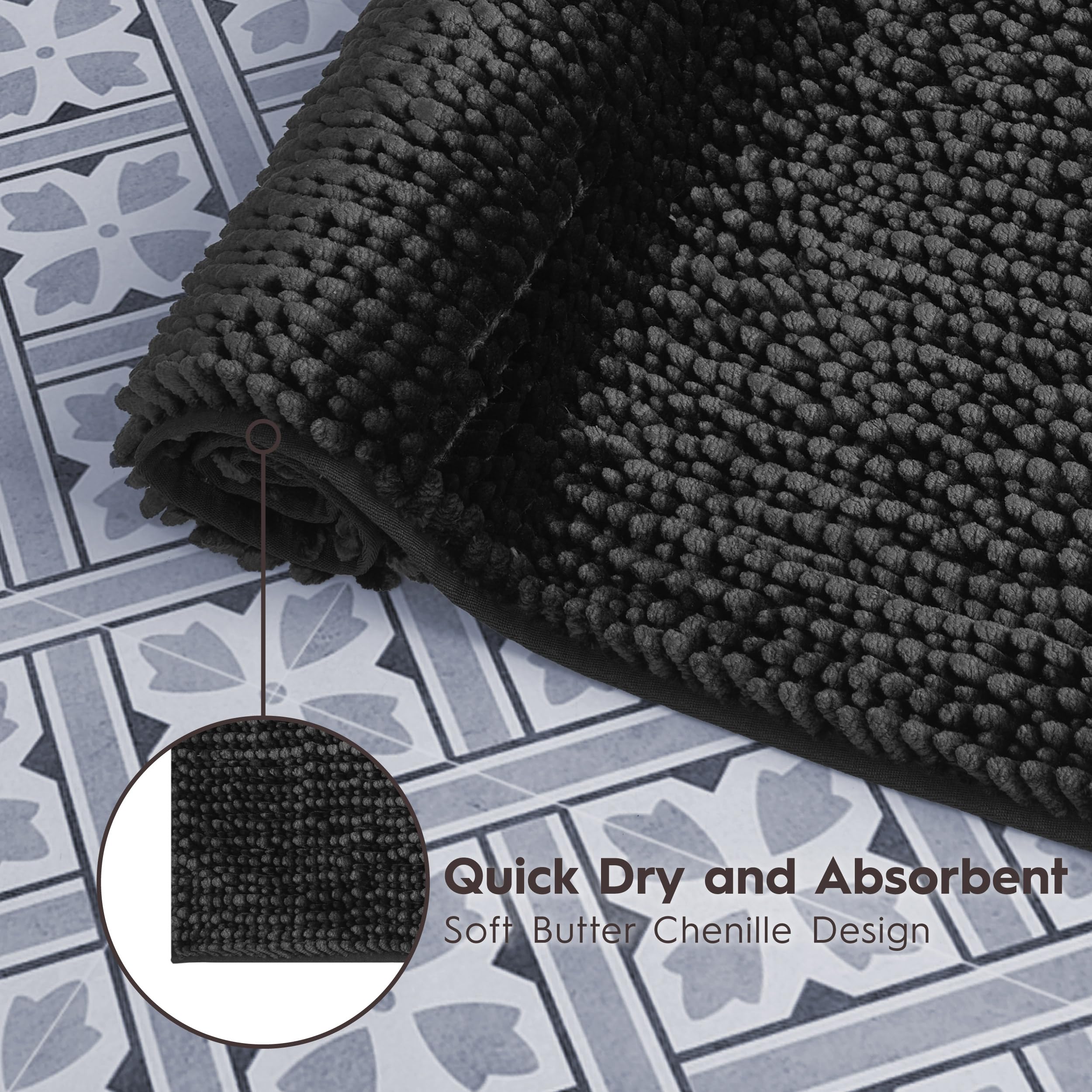 Laura Ashley Butter Chenille Bath Rug, Absorbent Shaggy Bathroom Mat, Non Slip Plush Carpet Rugs For Tub And Sink - 2 Piece (17'