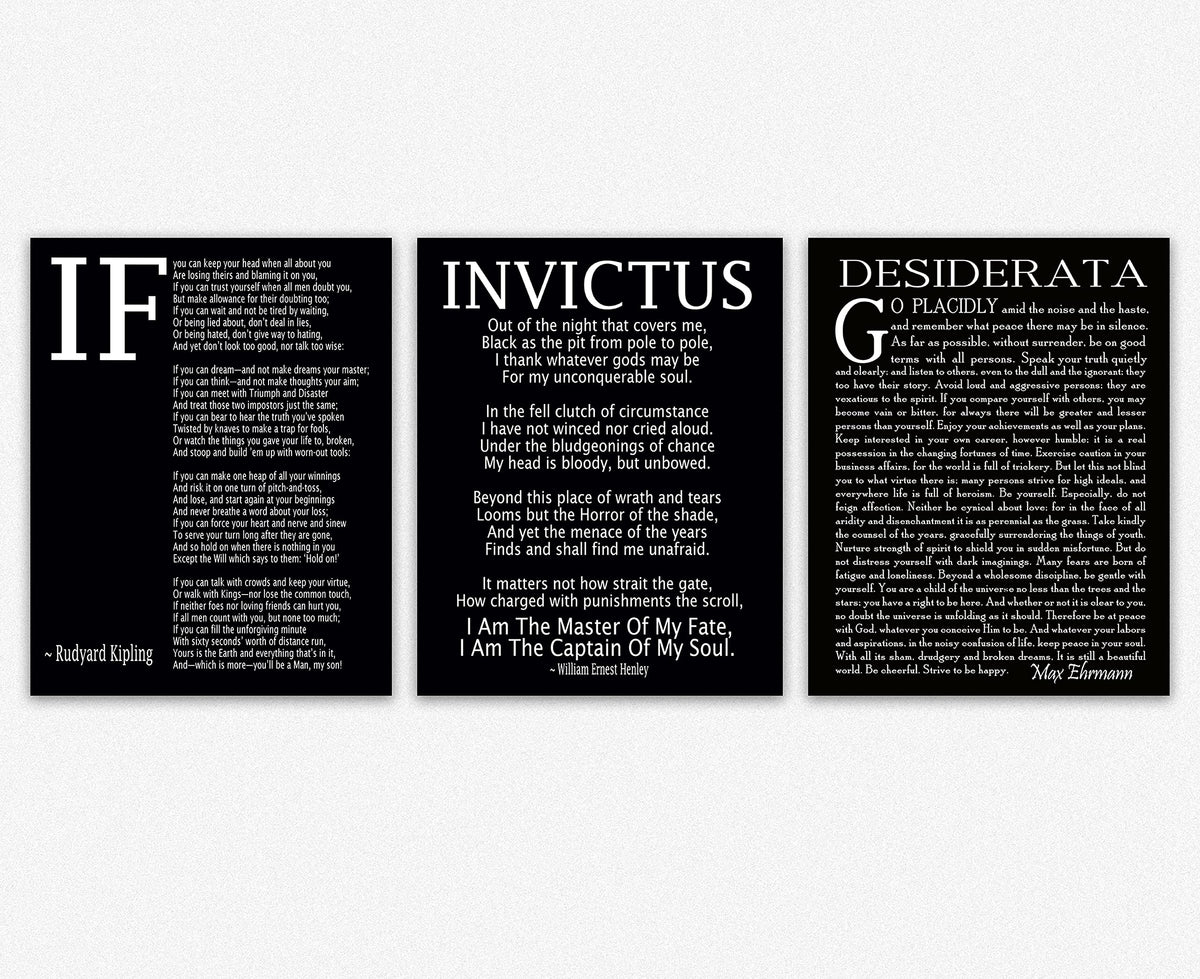 Wallbuddy If Poem Invictus Poem And Desiderata Inspirational Poems Set Of 3 (8.3 X 11.7 (A4), Matt Black)