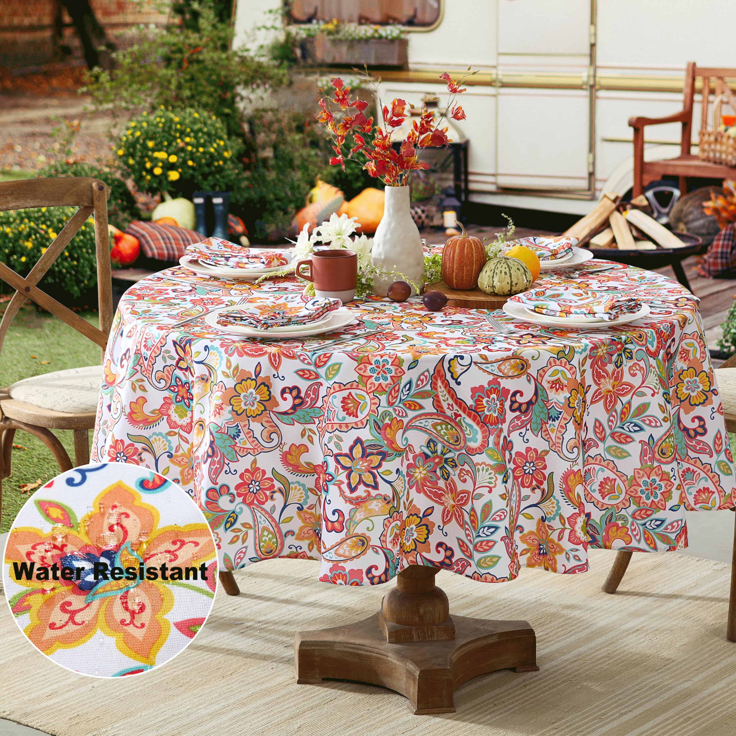 Newbridge Square Fabric Napkins, Bohemian Coral Paisley, Set Of 8 Napkins, Stain And Water Resistant Heavy Weight Summer Napkins