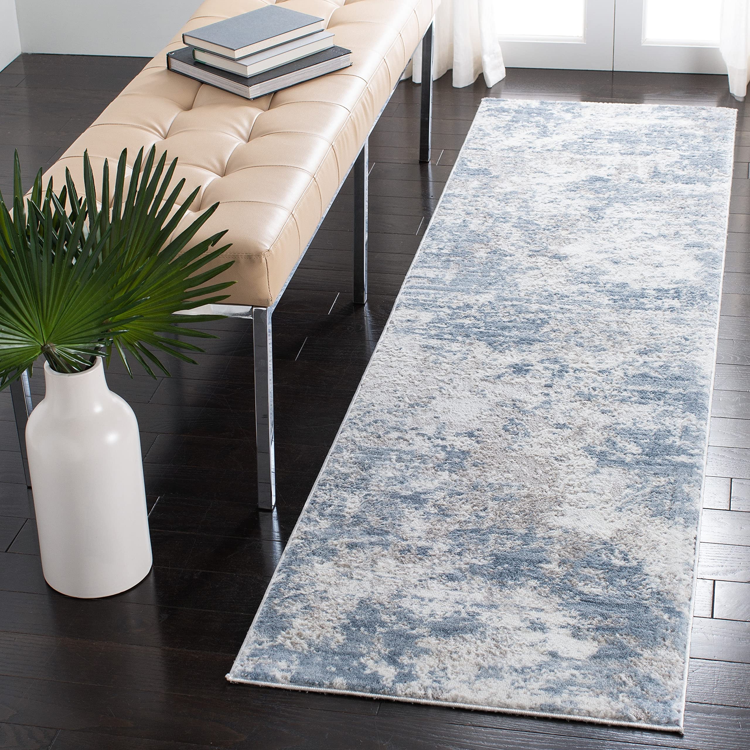 SAFAVIEH Amelia Collection Runner Rug - 22 x 6, Grey & Blue, Modern Abstract Design, Non-Shedding & Easy Care, Ideal for High 