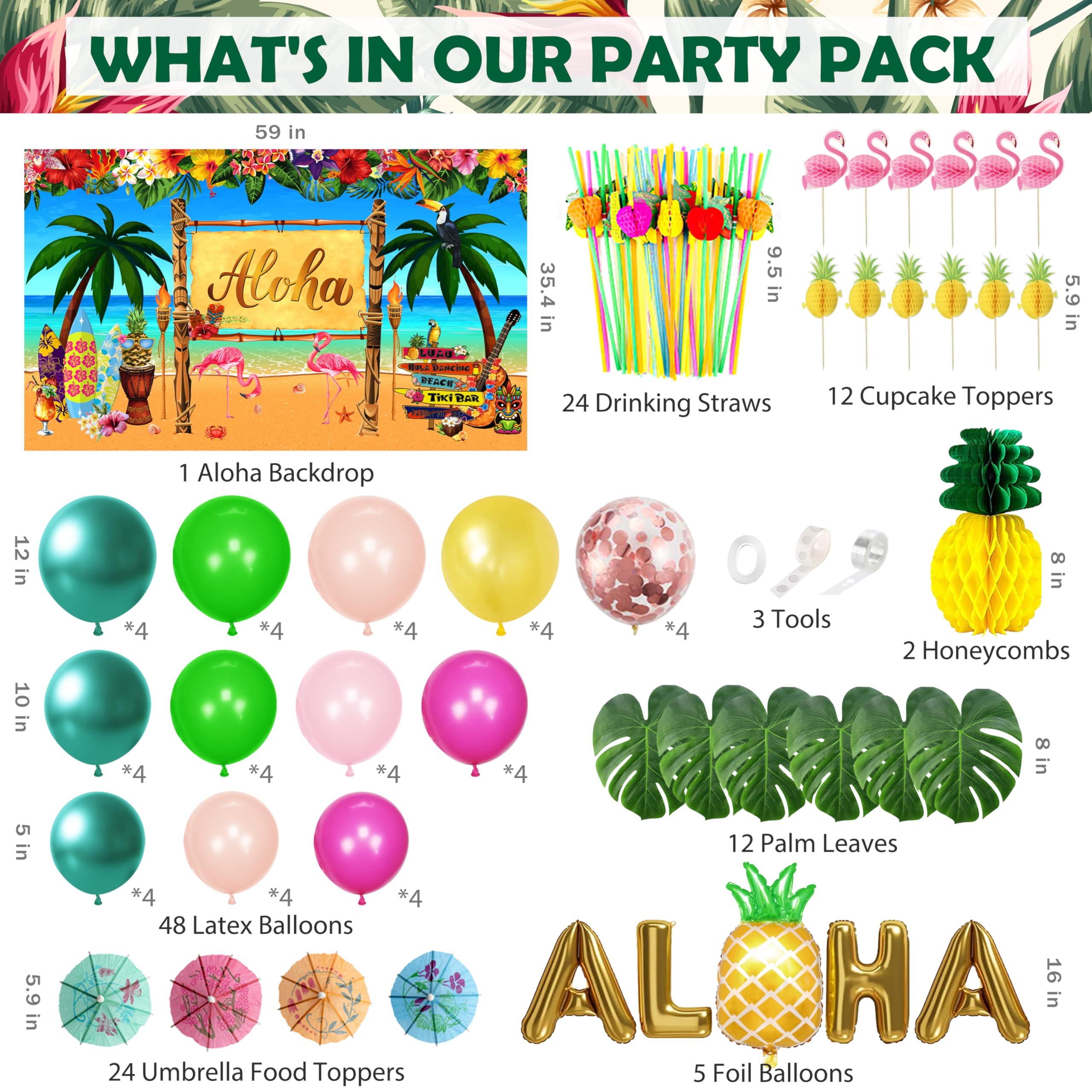 Luau Birthday Party Decorations 321Pcs Hawaiian Tropical Aloha Party Supplies For Summer Beach Holiday Disposable Dinnerware Set