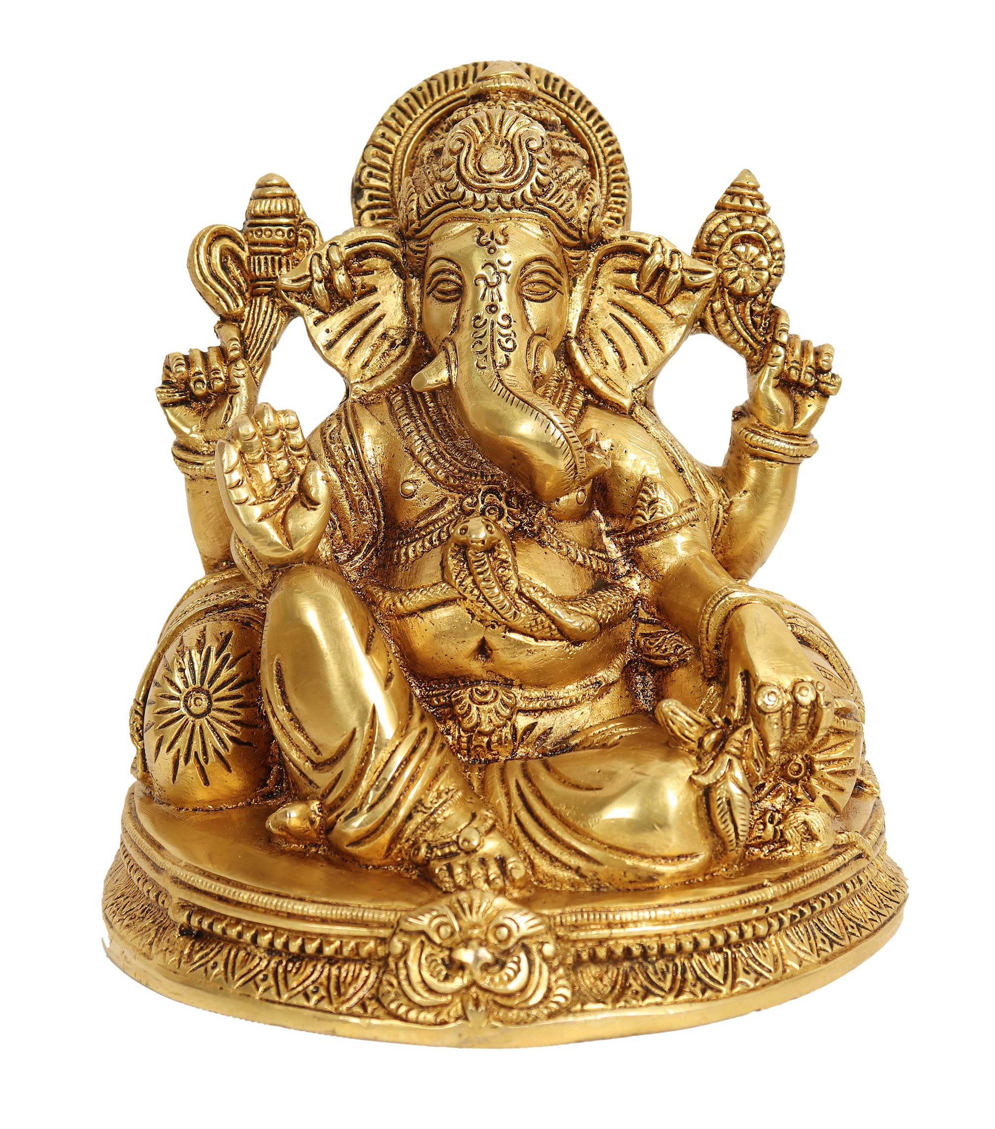 Racpree Brass Ganesha Idol For Home Decor, Ganpati Figurine Luck & Success Diwali Gifts, Statue - Yellow, Size-6 Inches, Wt - 22