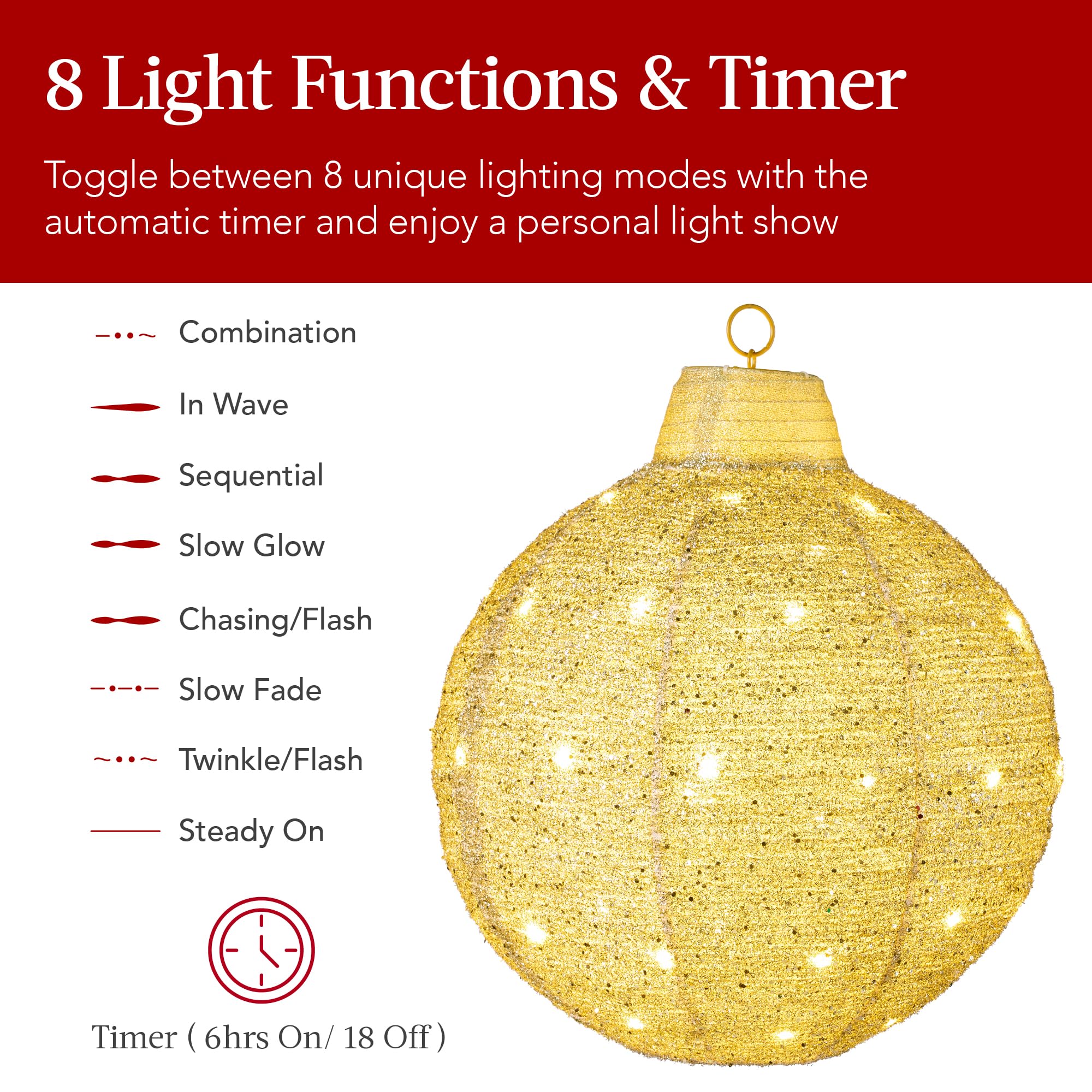 Best Choice Products 3pc Lighted Pop-Up Outdoor Hanging Christmas Ornament Set, Holiday Ball Decor, Battery LEDs, 8 Twinkling Li