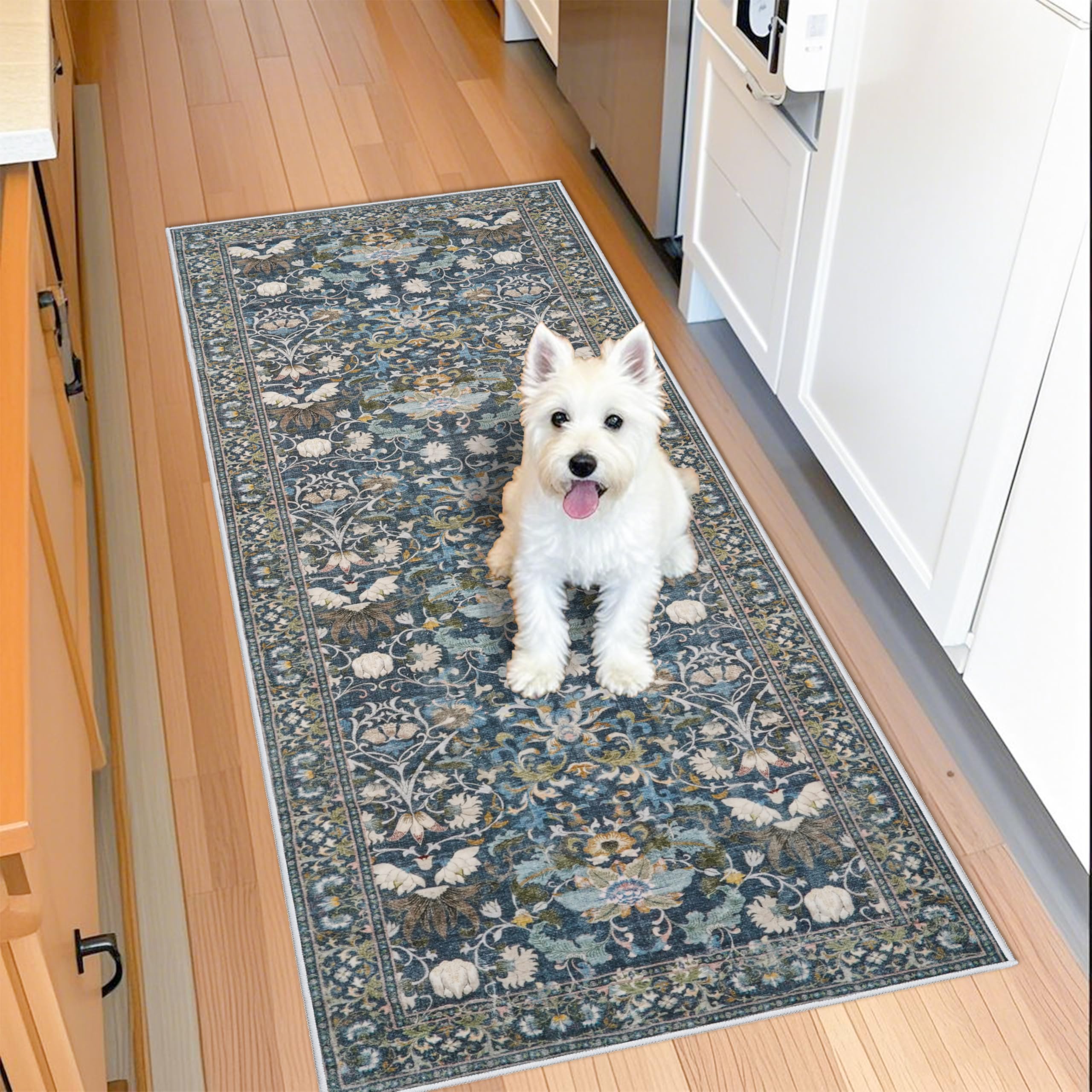 2x5 Decorative Vintage Hallway Runner: Washable Oriental Pet-Friendly Soft Carpet for Bathroom Bedroom Non-Slip Laudry Floor Mat