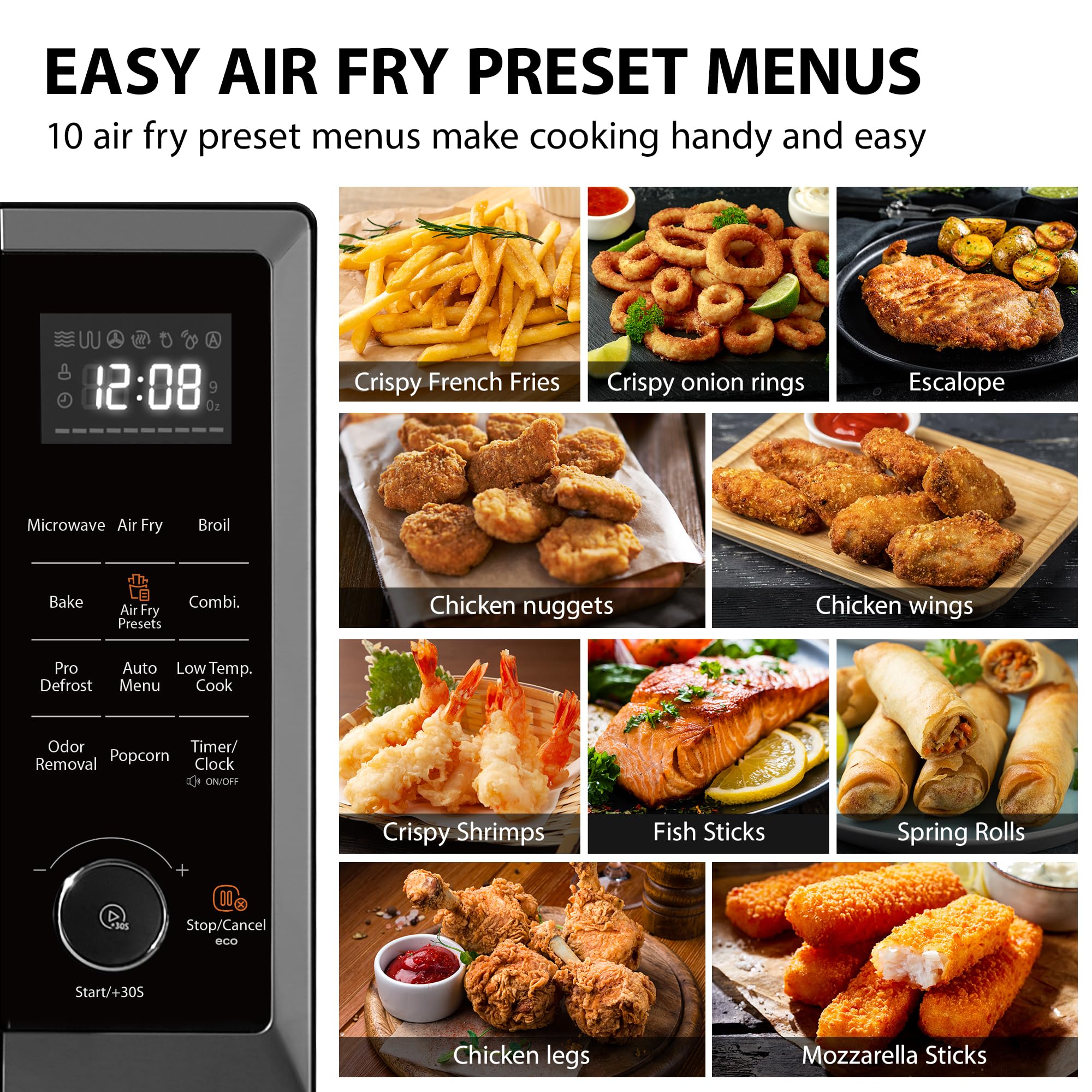 TOSHIBA Air Fryer Combo 8-in-1 Countertop Microwave Oven, with Convection, Broil, Odor Removal Mode, 12.4 Position Memory Turnta