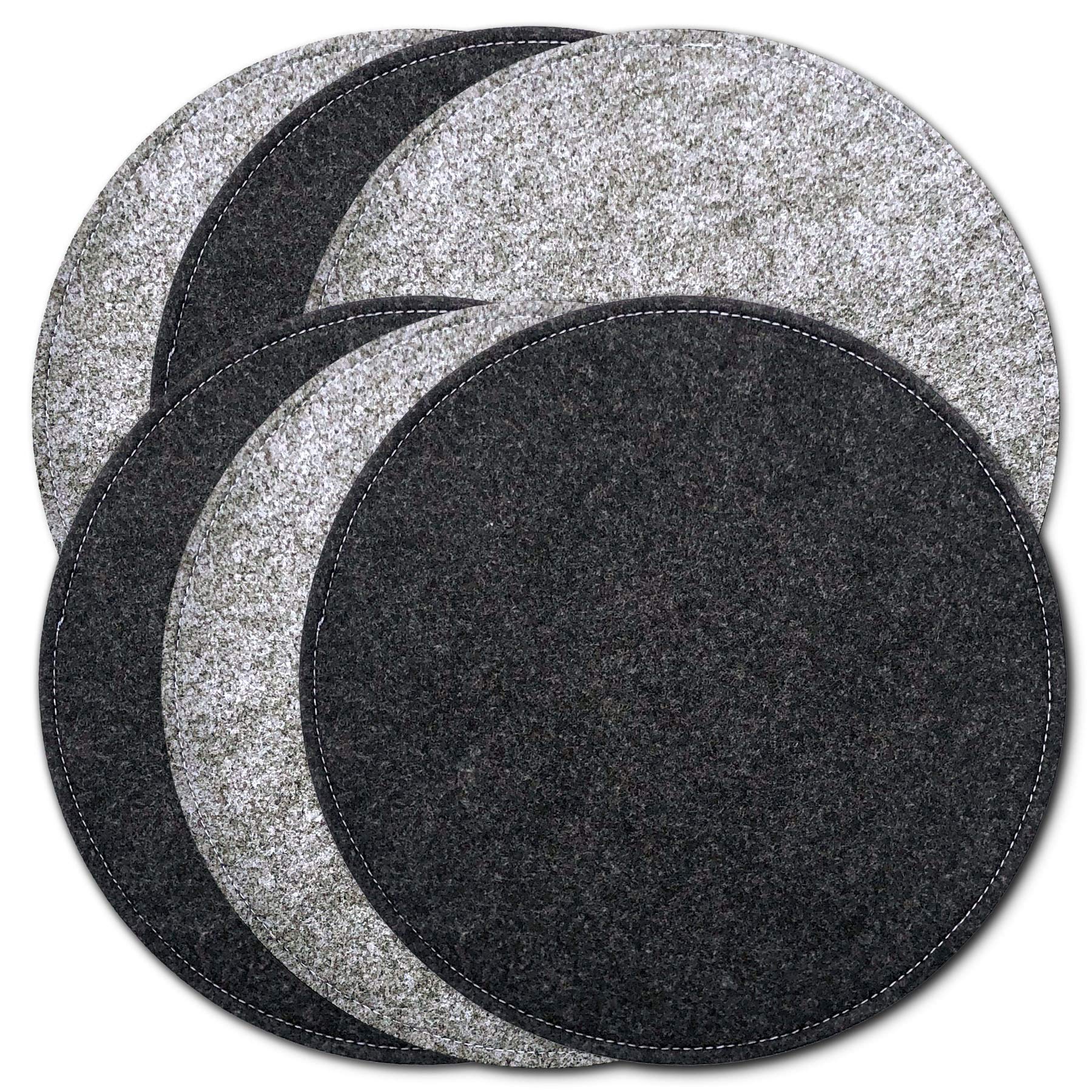 Border Stitching Round Dual-Color Felt Reversible Placemat (Black/Gray), Set Of 6 Placemats