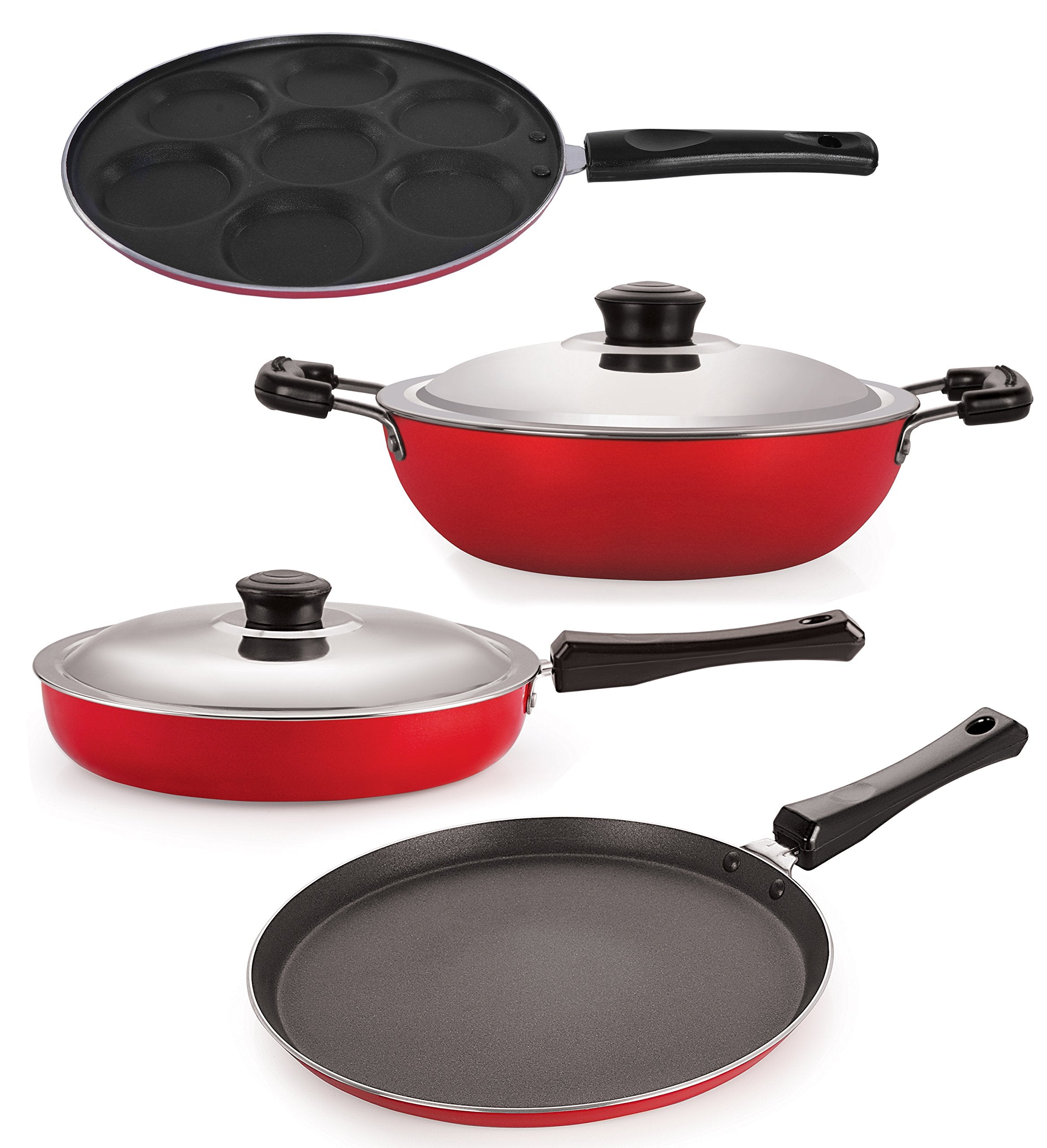 Nirlon NonStick Aluminium Cookware Combo Set Of Two Tawas, Fry Pan & Deep Kadai