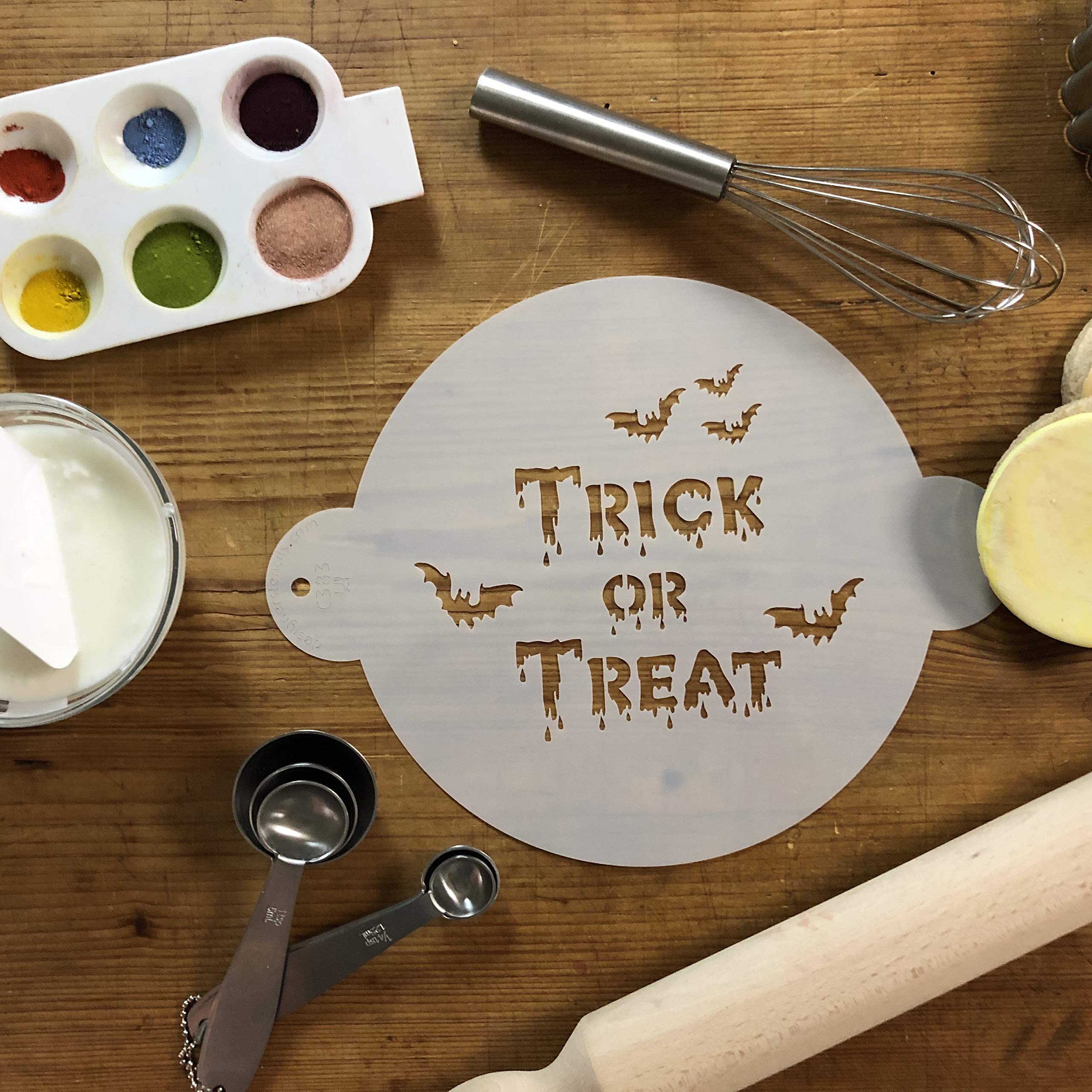 Designer Stencils Halloween Trick Or Treat Cake Stencil, Beige/Semi-Transparent