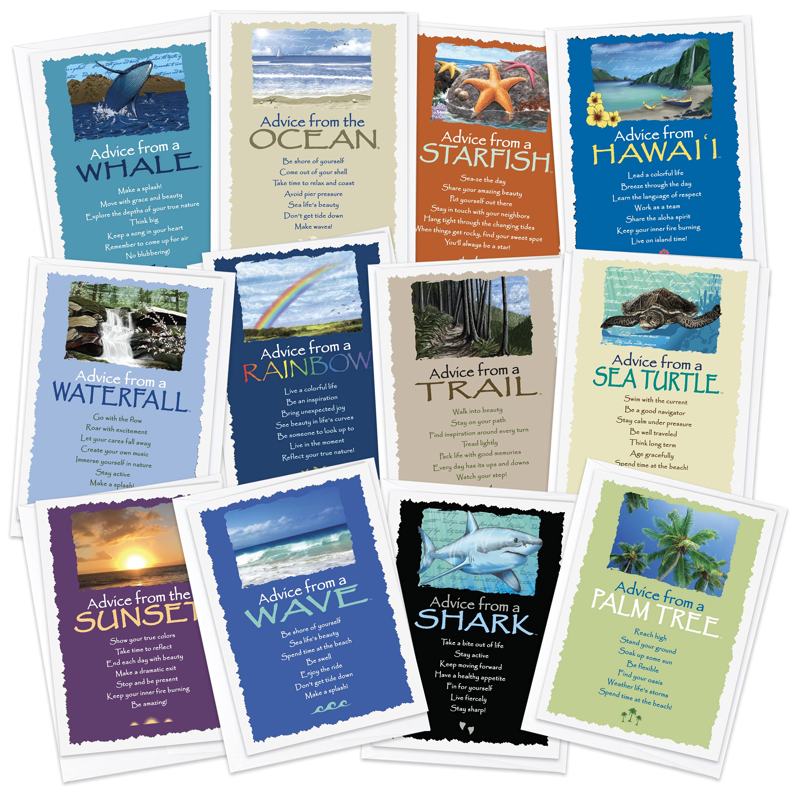 Your True Nature 12 Holiday Greeting Card Set - Advice From A Reindeer, Snowman, Santa Claus, Snowflake, Cardinal, Icicle, Pengu