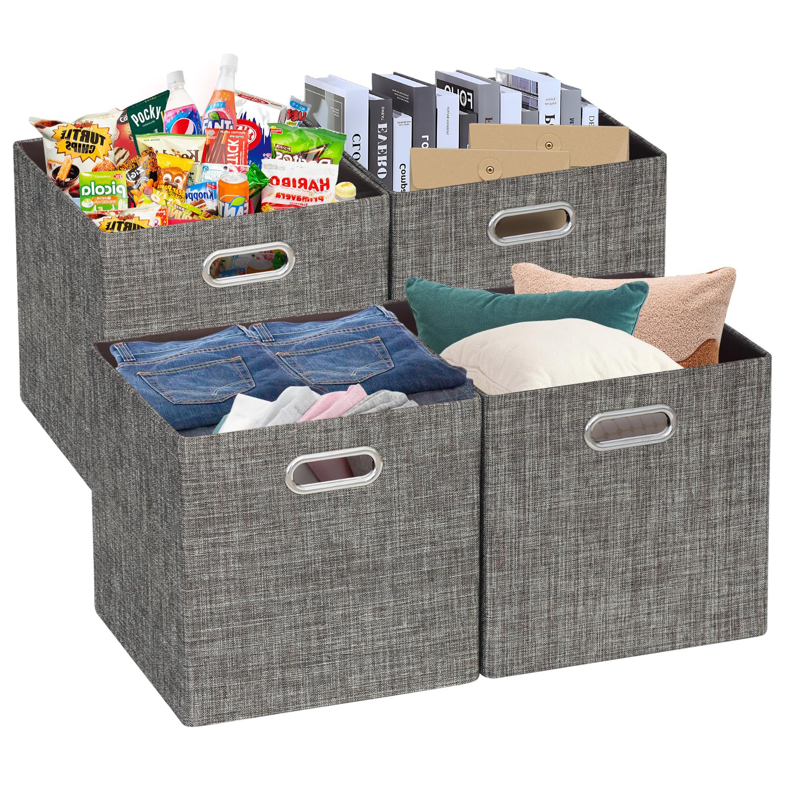 Posprica Storage Basket Bins 13?13 Foldable Storage Boxes Containers for Closet Organizer Shelf Cabinet Bookcase Thick Fabric Drawer with Shimmer 4pcs Brown