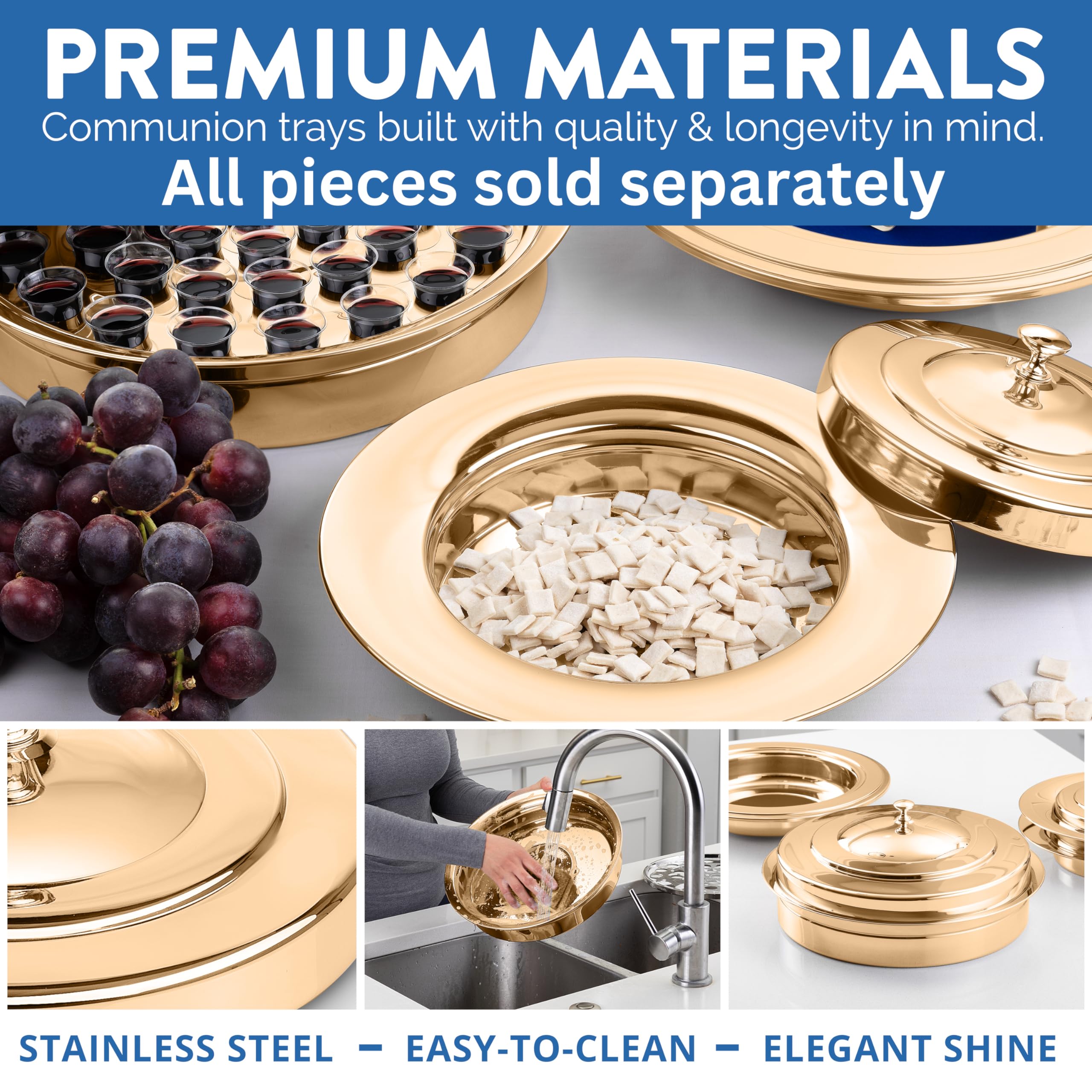 Steadfast Selections - (Cup Tray) Premium Gold Communion Trays For Churches | Communion Set | Communion Plates For Church | Comm