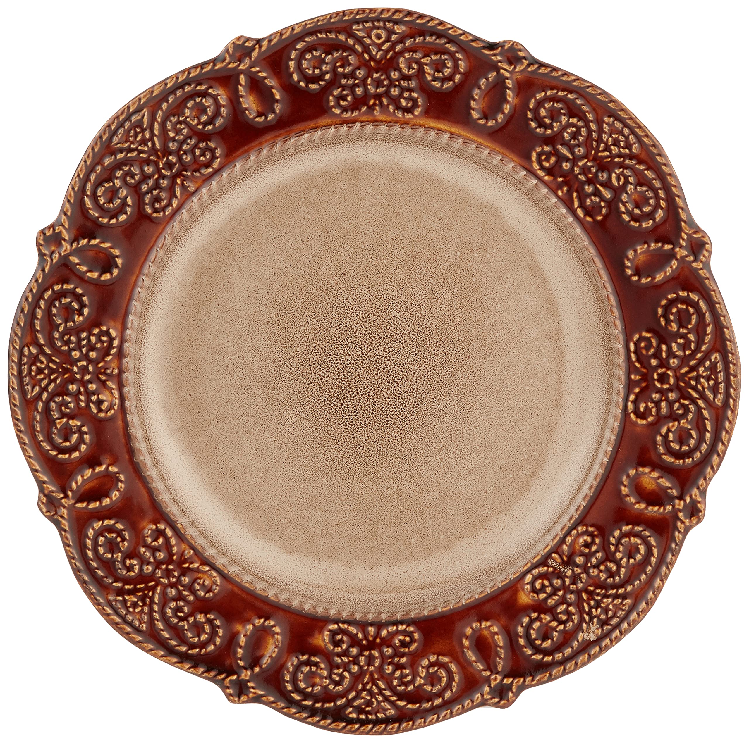 Elama Round Decorated Stoneware Scallop Embossed Dinnerware Dish Set, 16 Piece, Salia