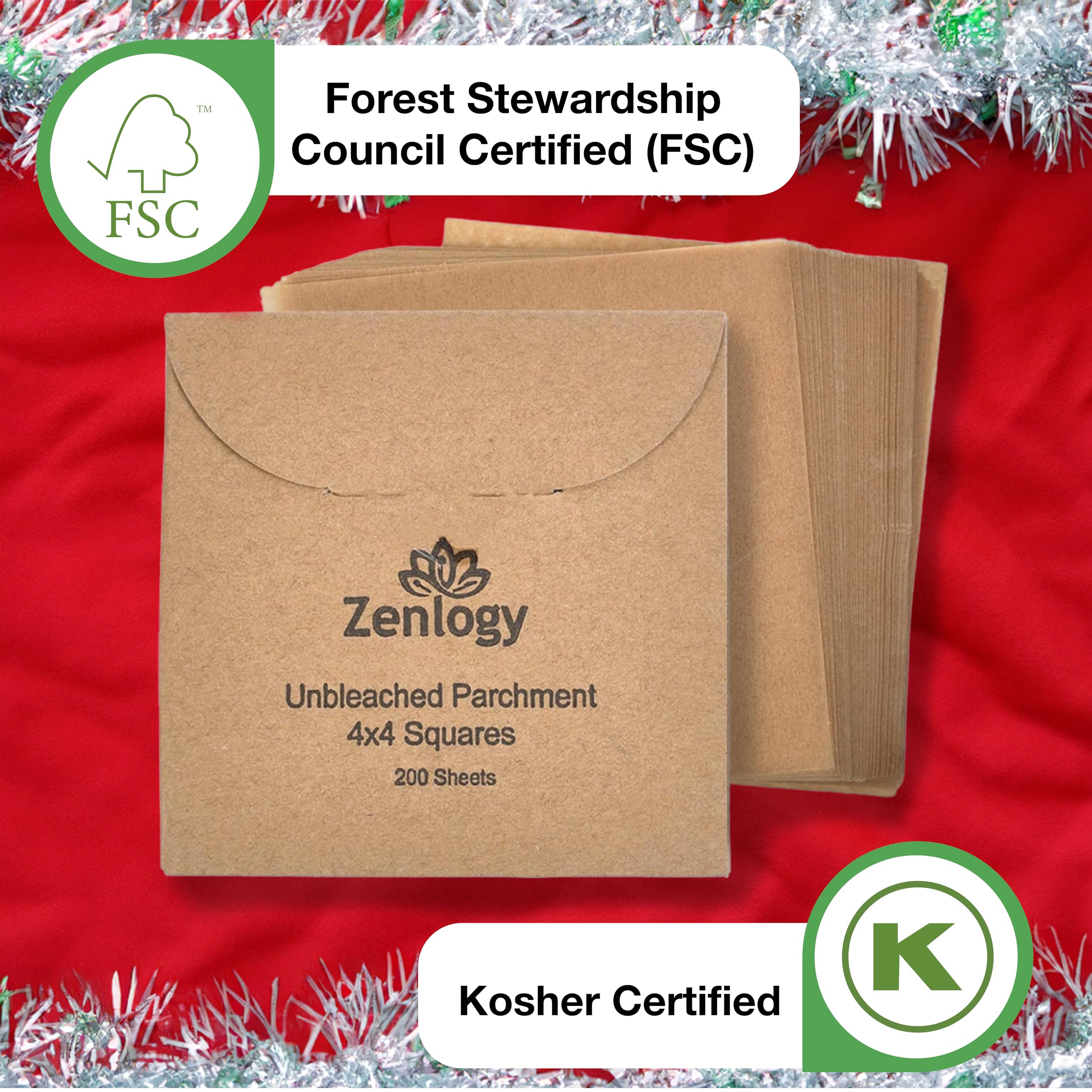 Zenlogy 4X4 Small Parchment Paper Squares (200 Sheets) - Unbleached, Non-Stick, Pre-Cut Parchment Paper - Ideal For Candy Wrappe