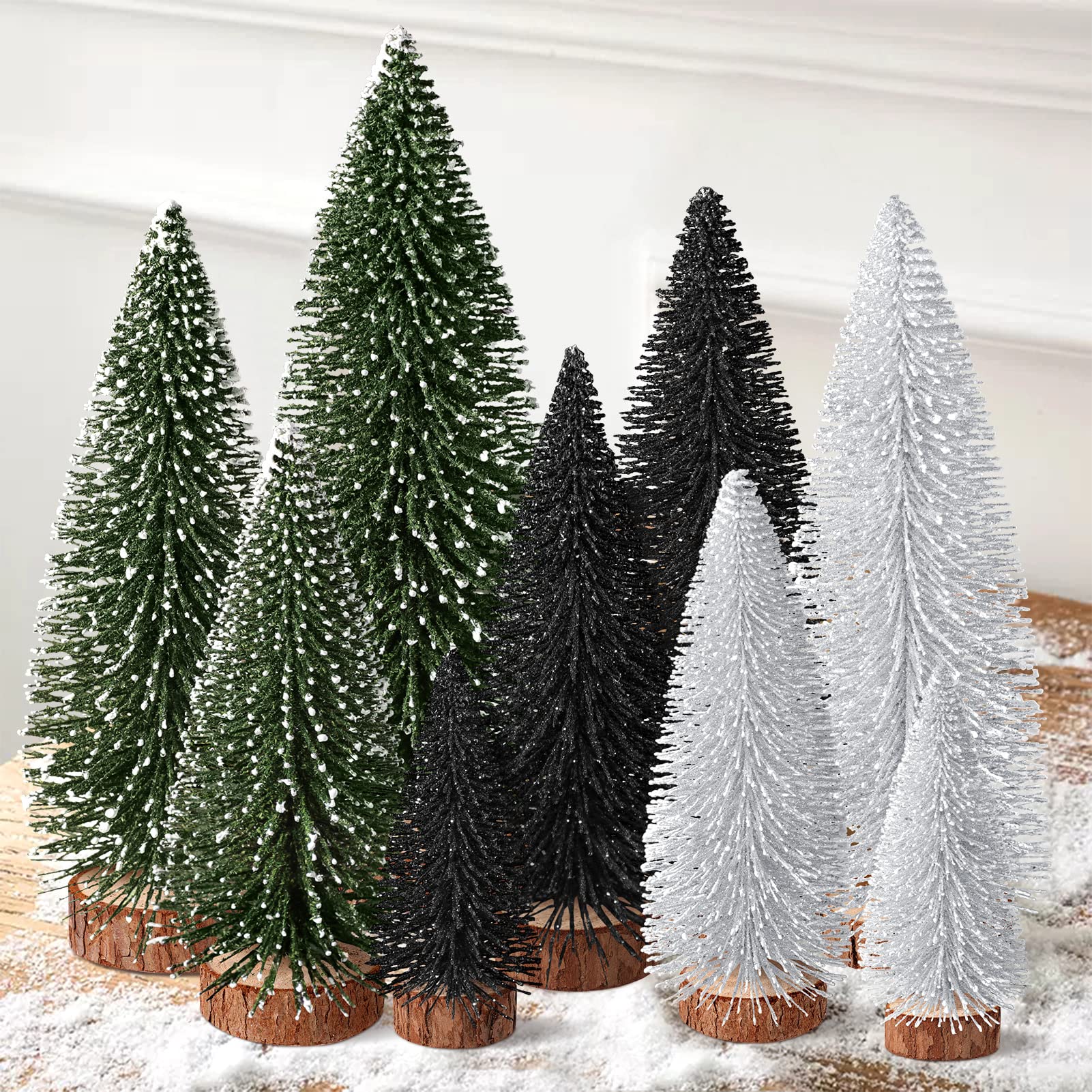 9Pcs Mini Christmas Trees Christmas Decor Artificial Christmas Decorations with 4 Sizes, Christmas Tree Bottle Brush Trees Chris