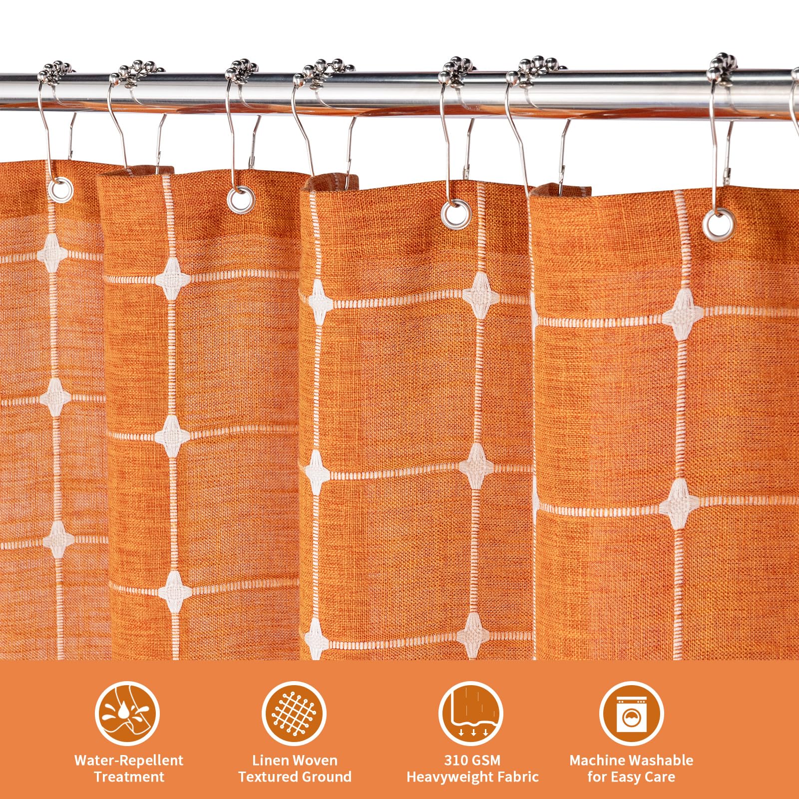 Mitovilla Orang Farmhouse Shower Curtain Set 72 X 78, Boho 78 Inch Long Cotton Linen Tassel Fabric Shower Curtain Set For Chic C