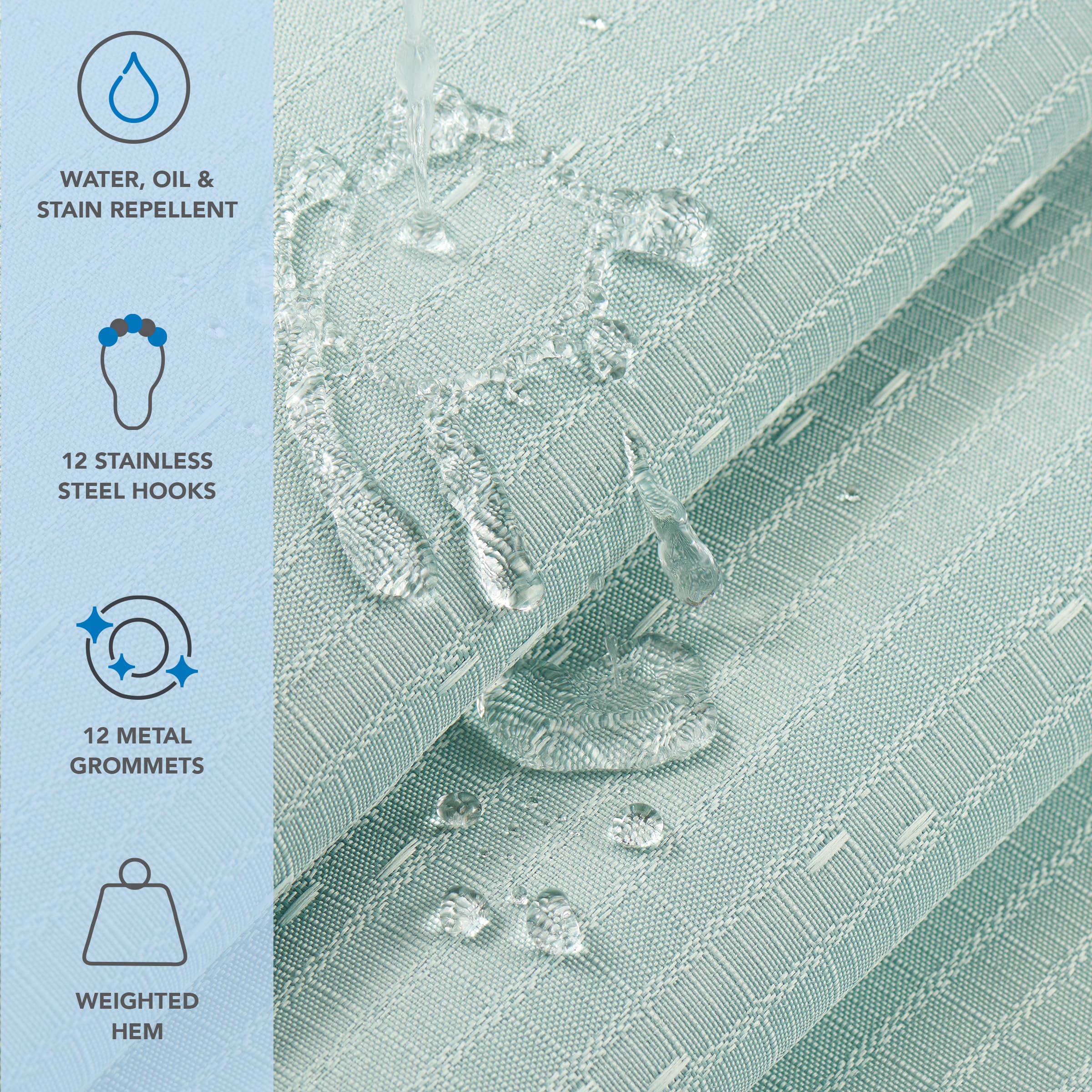 Arkwright Bulk Shower Curtain Set - Case Of 12 - Stainless 12 Metal Hooks, Raindrop Jacquard Woven Washable Fabric With Weighted