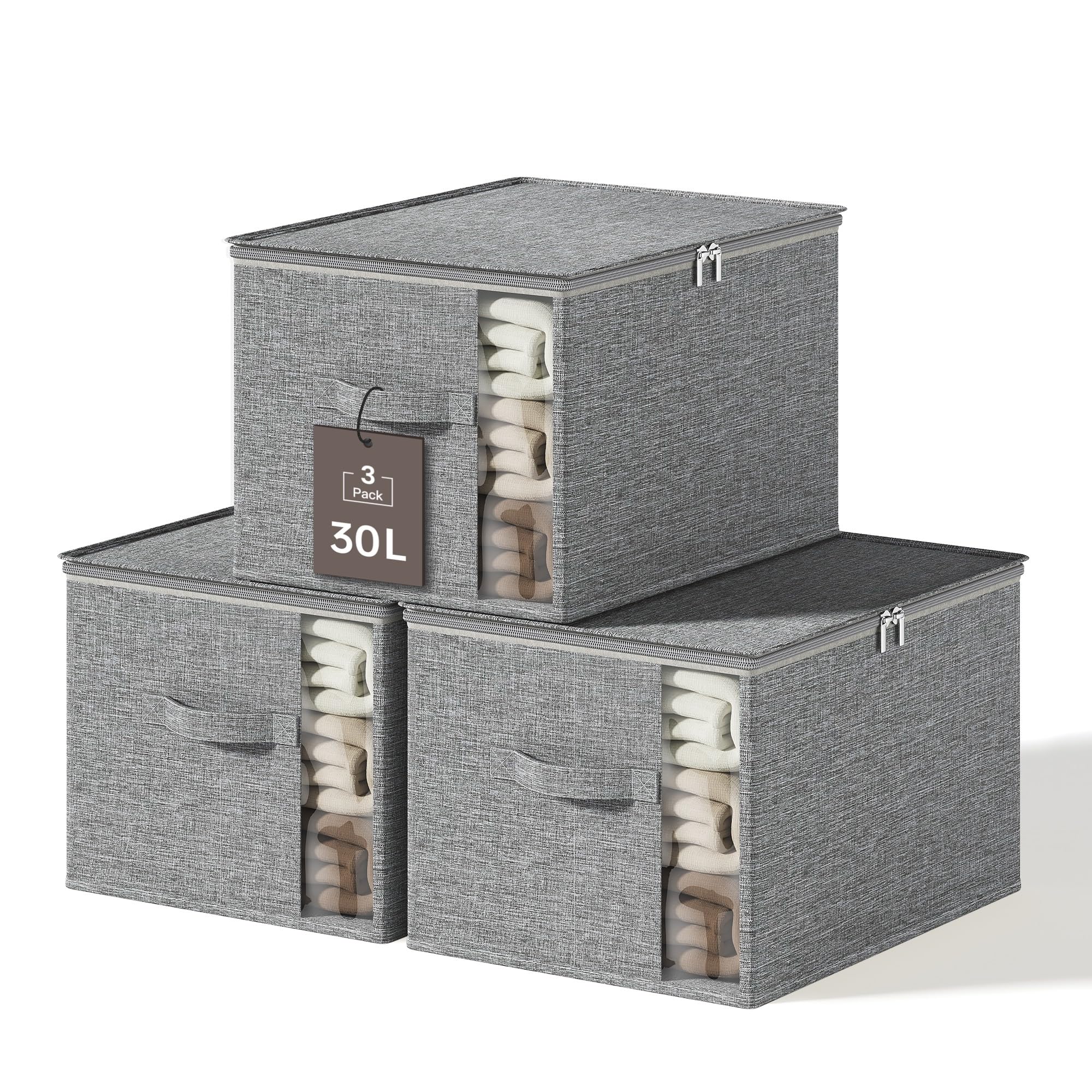 KitHero Clothes Storage Bins with Sturdy Frames, Foldable Fabric Clothing Organizer Box for Moving, Sweater Storage Cube with Li