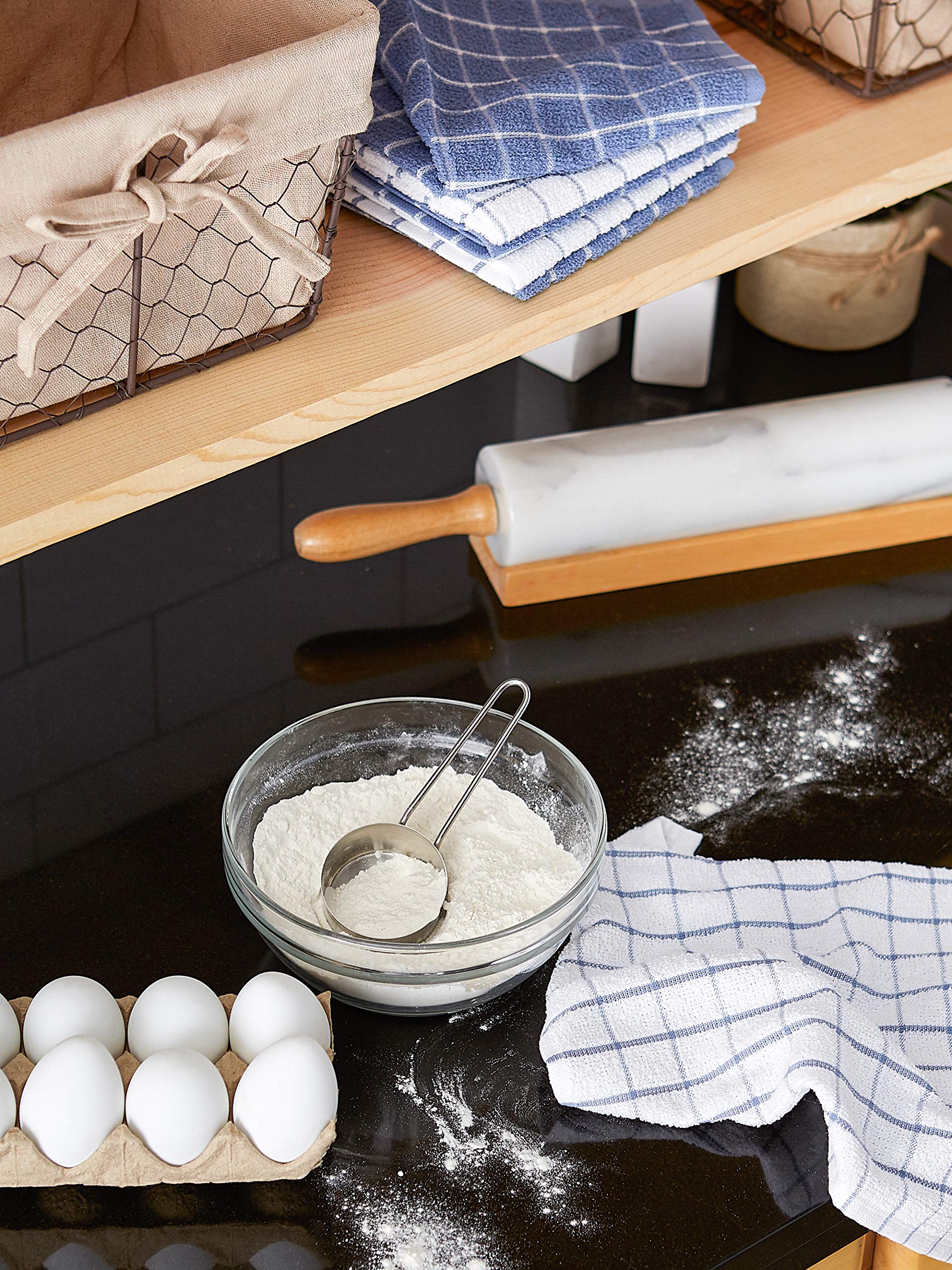 Dii Basic Terry Collection Windowpane Dishcloth Set, 12X12, Stonewash Blue, 6 Piece