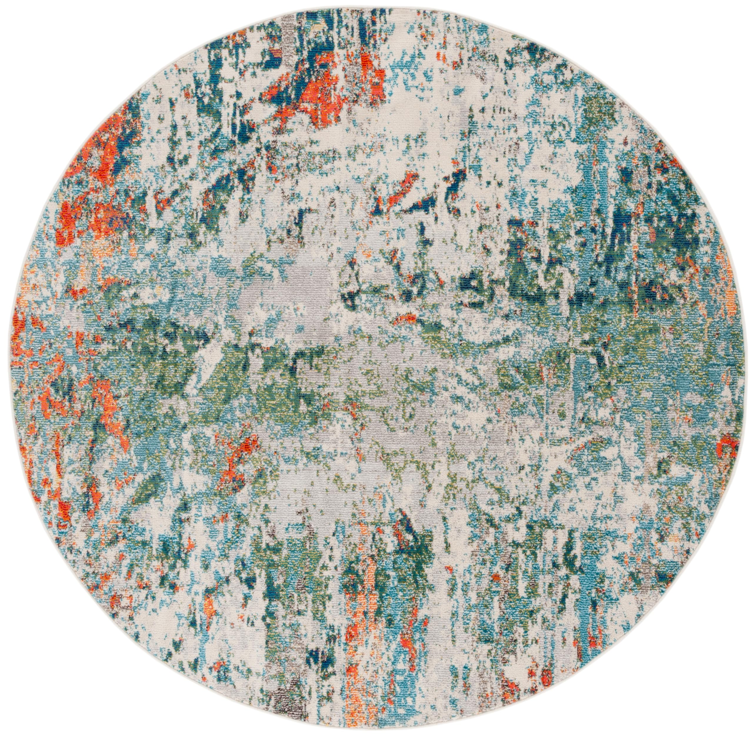 SAFAVIEH Madison Collection Area Rug - 67 Round, Green & Rust, Geometric Design, Slip Resistant, Ideal for High Traffic Areas i
