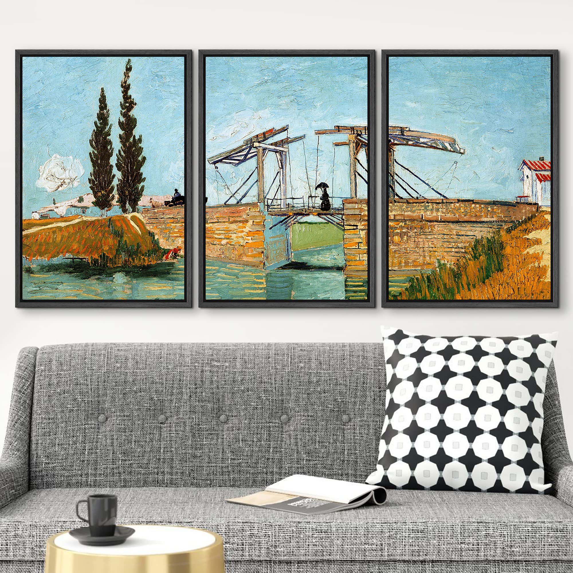 Wall26 Framed Canvas Print Wall Art Set The Langlois Bridge By Vincent Van Gogh Nature Wilderness Illustrations Fine Art Relax/C