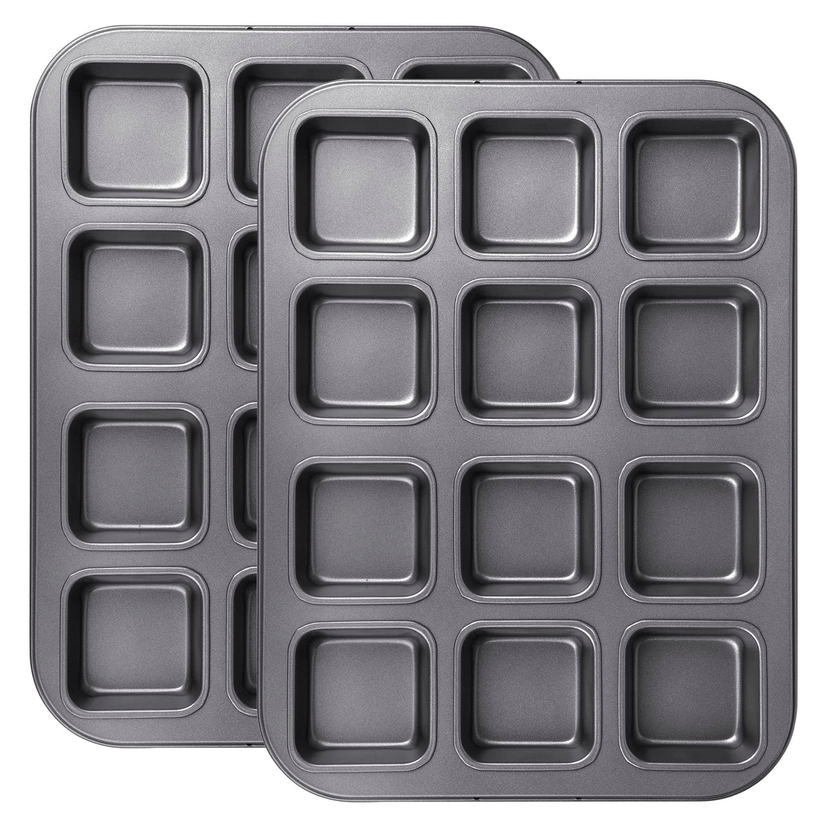 Tiawudi 2 Pack Brownie Pan, Non-Stick Baking Bread Pan, Heavy Duty Carbon Steel Mini Muffin Pan, 12-Cavity Loaf Pan