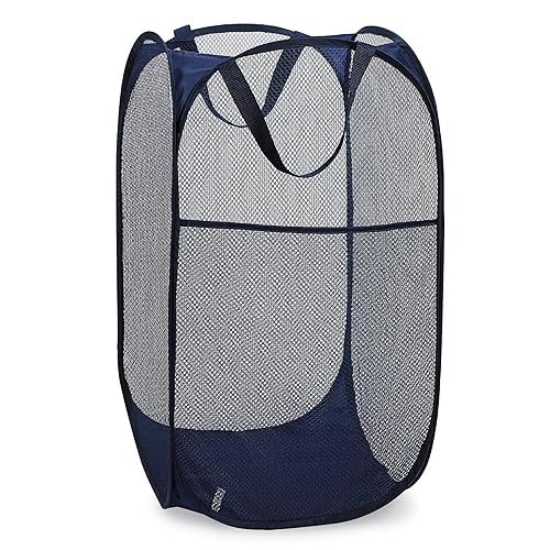 Handy Laundry Collapsible Mesh Foldable Hamper 14 X 14 X 24 Navy Blue