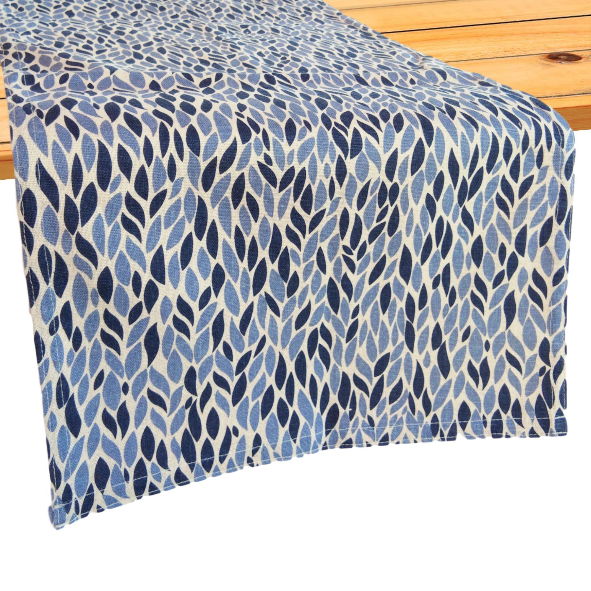 Cushystore Leave Garden Grains Table Runner Farmhouse Cottage Rustic Theme 100% Cotton Navy Blue, 13 X 36 Inch