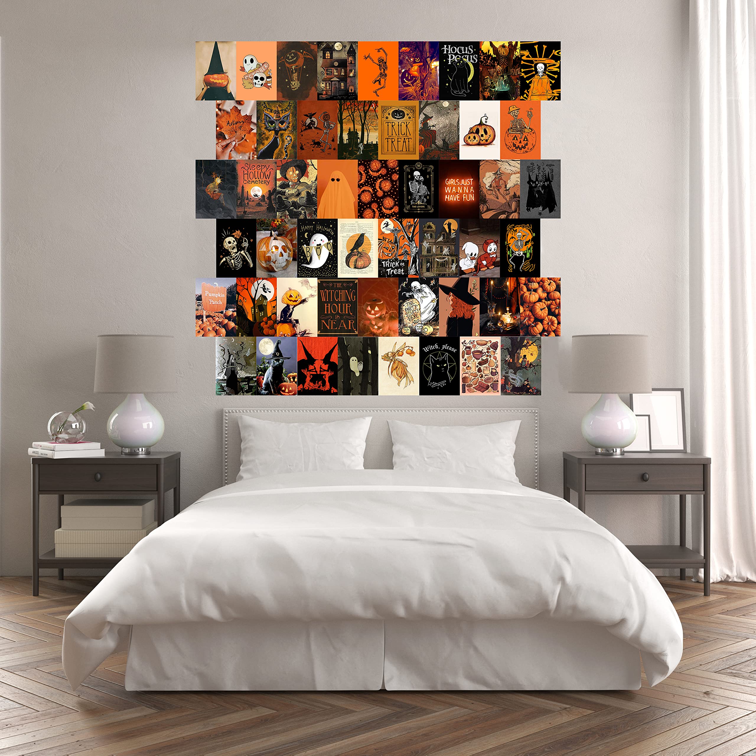 Baykul Halloween Wall Decor, Halloween Posters Wall Art Decor, 54Pcs (4X6 Inch), Aesthetic Halloween Pictures Wall Decoration Fo
