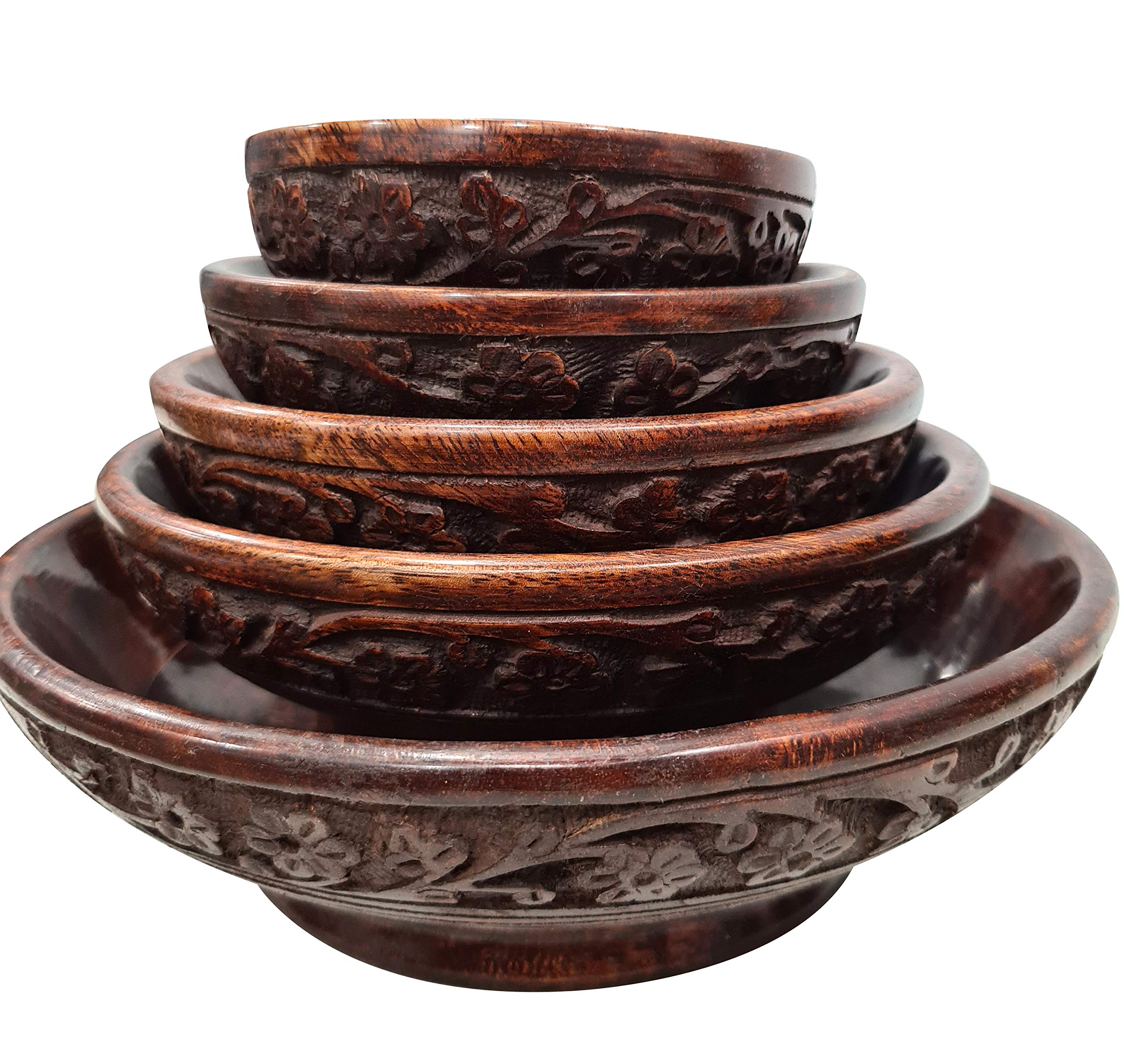 Collectiblesbuy Decorative Rustic Hand Carved Wooden Serving Bowl Kitchen Dining Accessory Housewarming Bowl Set Breakfast Dinne