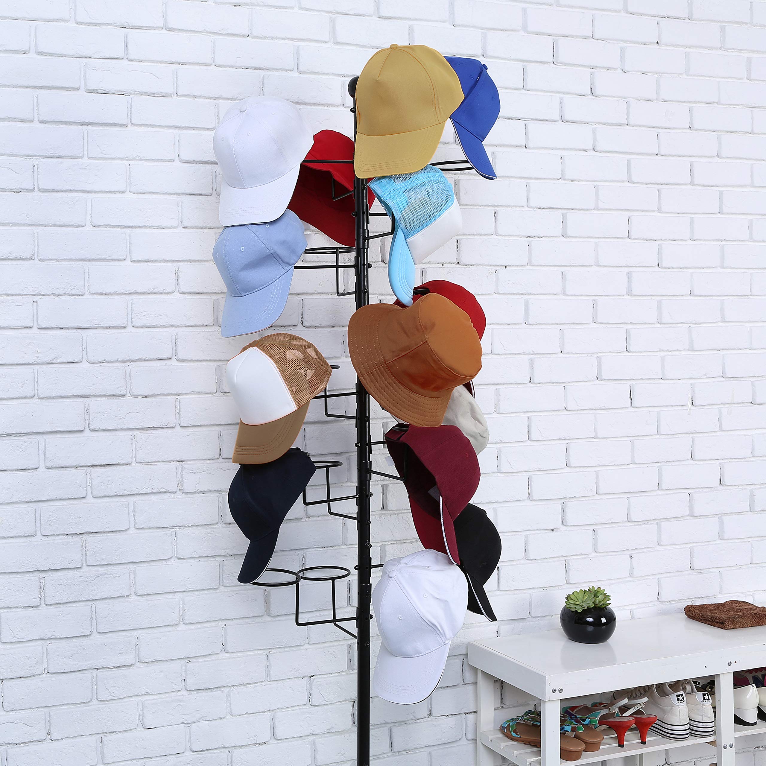 Mygift Modern Large Commercial Freestanding Hat Rack Display For Retail Store, Black Metal Wig Storage Or Hat Stand For Multiple
