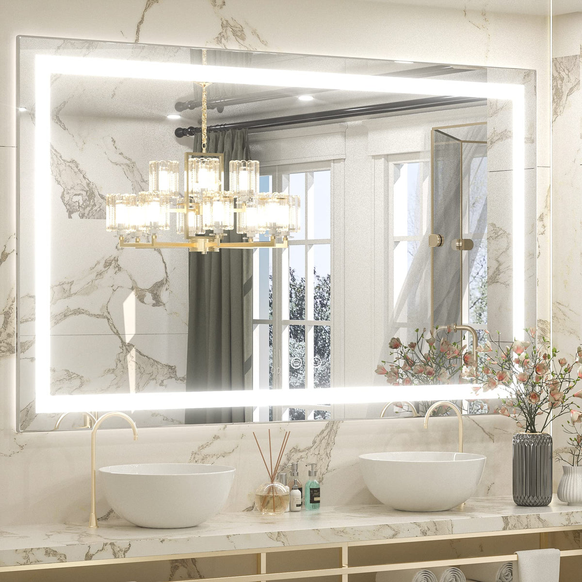 Tetote 48 X 30 Bathroom Led Mirror With Lights,Dimmable Vanity Mirror,Anti-Fog Lighted Mirror Wall Mounted Master Bath Mirror Mo
