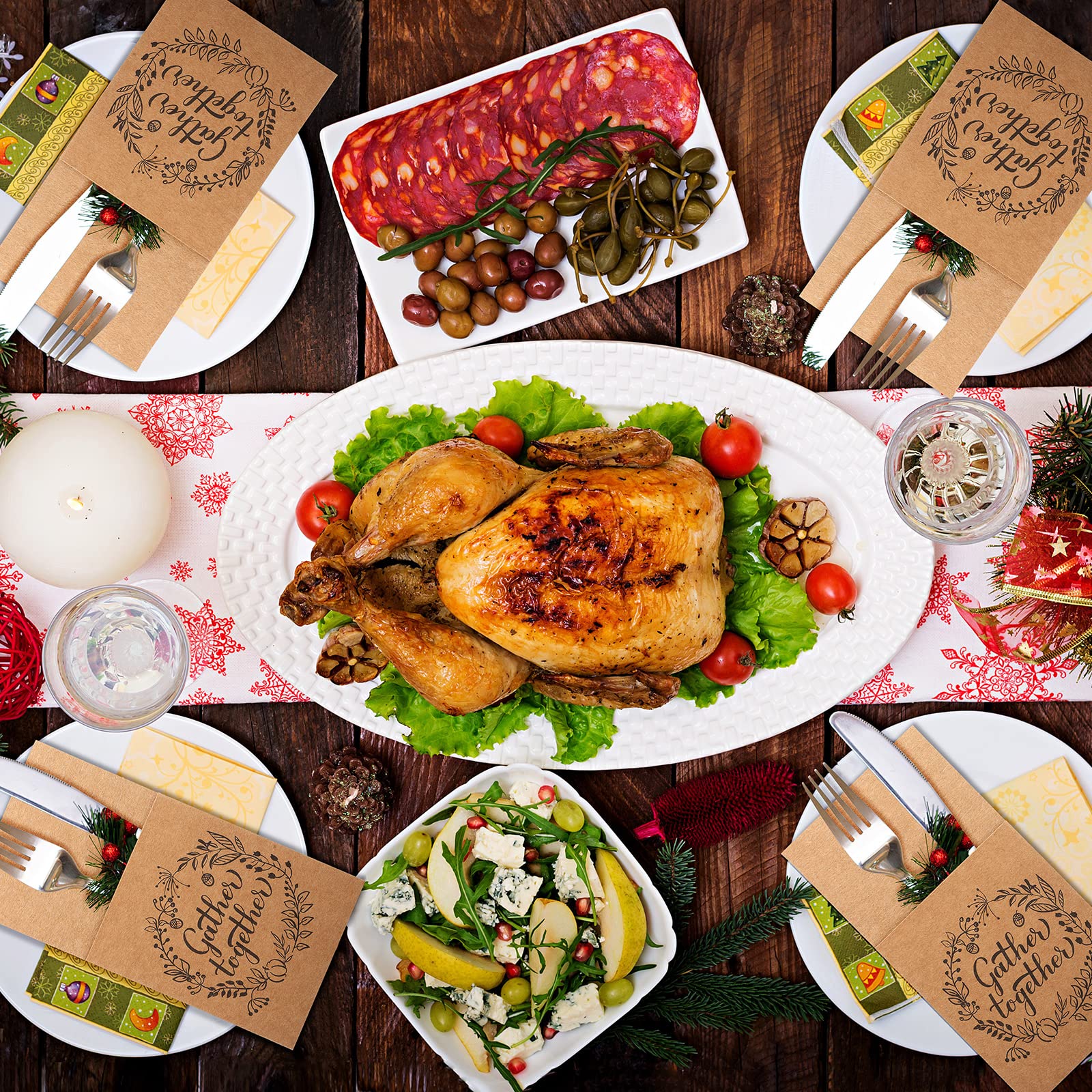 Zhehao 60 Pcs Thanksgiving Cutlery Holder Set Thanksgiving Turkey Utensil Holder Party Utensil Holder Pockets For Autumn Fall Ha