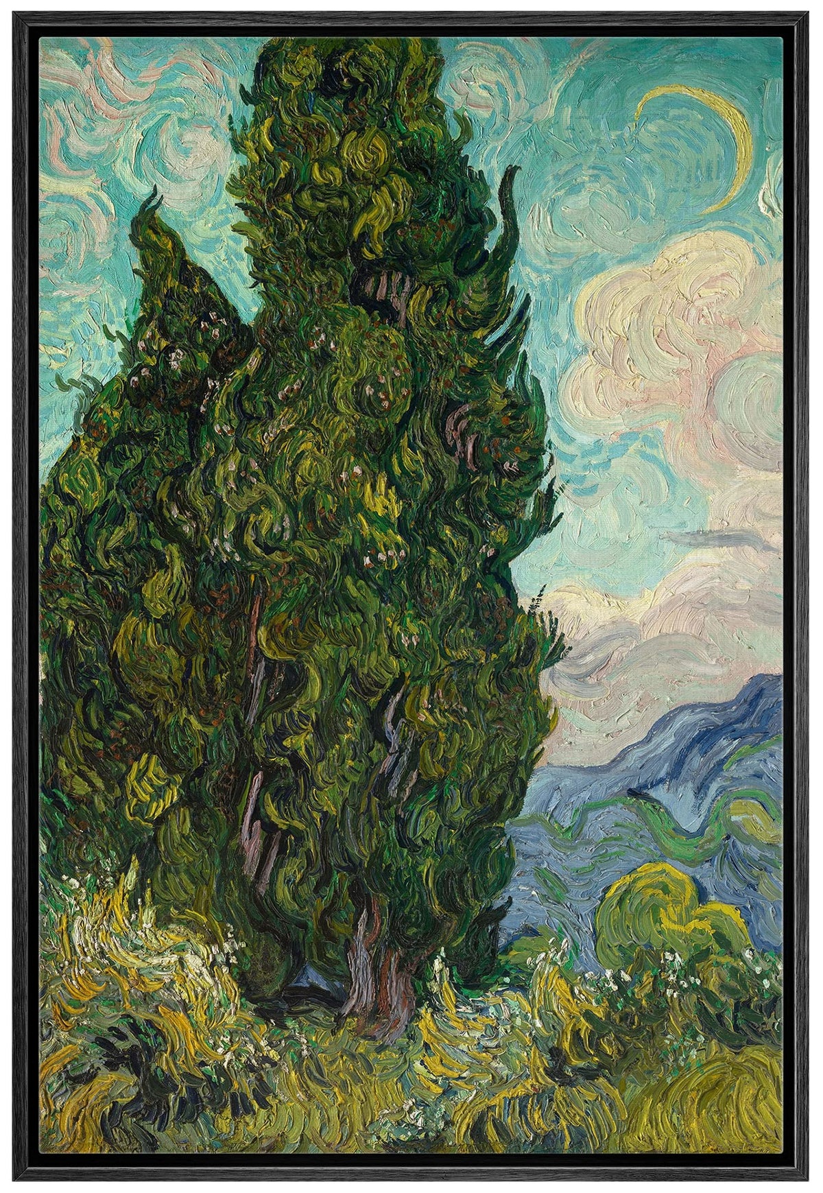 Wall26 Framed Canvas Print Wall Art Countryside Cypress Trees By Vincent Van Gogh Classic Historic Illustrations Fine Art Decora