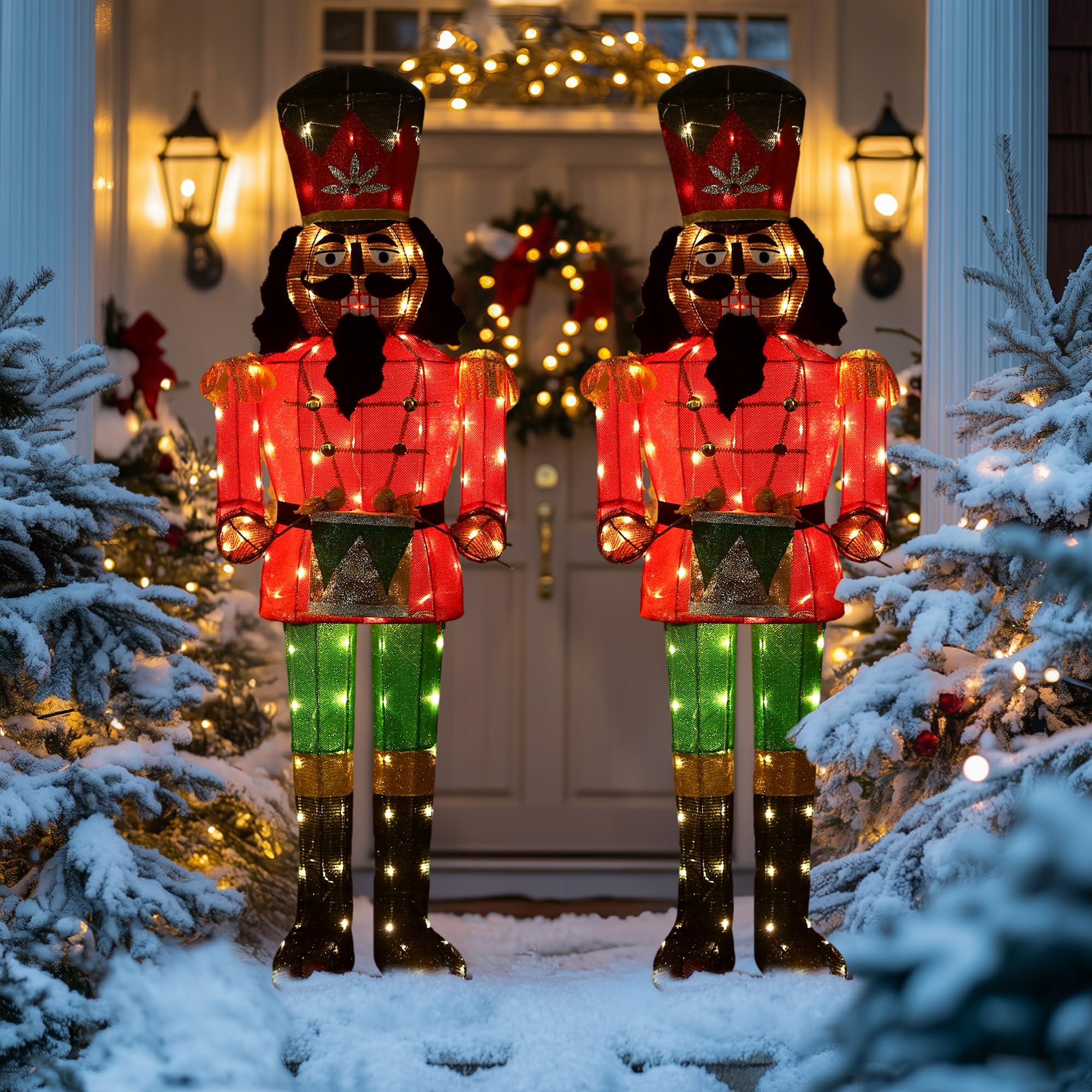 5FT Black Nutcracker Christmas Decor Outdoor with LEDs 61-Inch Large Lighted Nutcracker Plug-in Christmas Decorations Outdoor We