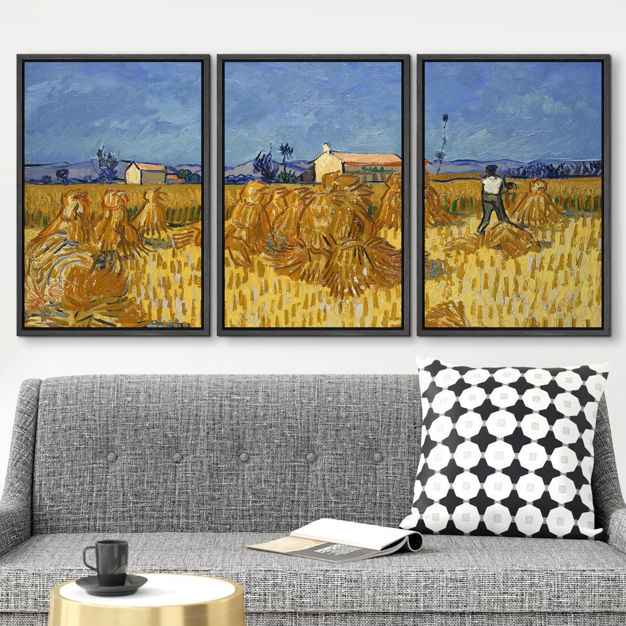 Wall26 Framed Canvas Print Wall Art Set Autumn Corn Harvest In Provence Vincent Van Gogh Classical Illustrations Fine Art Decora