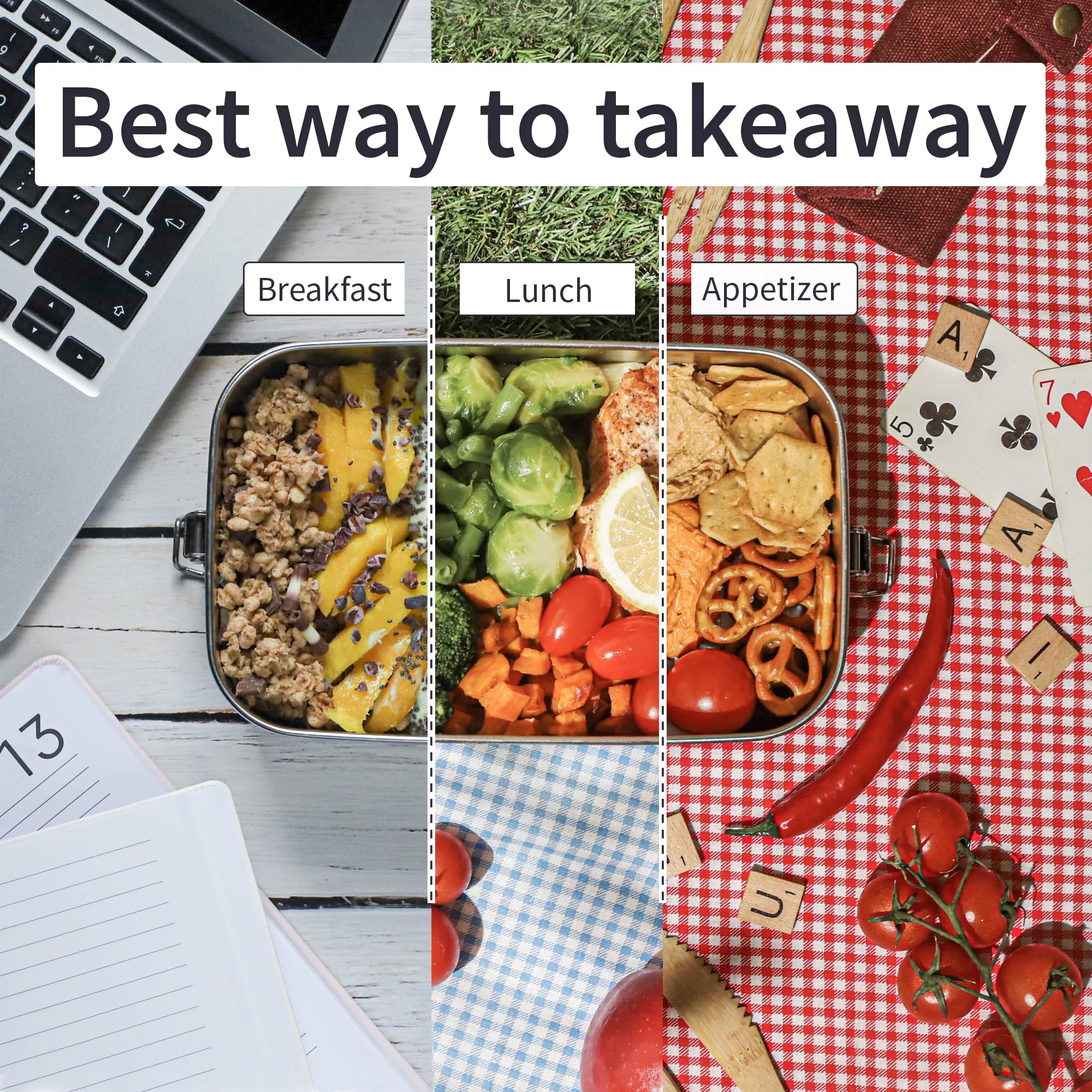 Bambaw Stainless Steel Bento Box 800 Ml, Adjustable Compartment Metal Lunch Box, Stainless Steel Leakproof Bento Box, Metal Bent