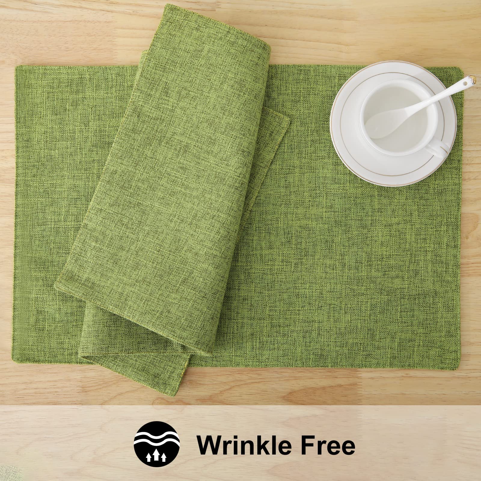 Homing Grass Green Cloth Placemats For Dining Table Set Of 6 - Cotton Linen Blend Washable Farmhouse Kitchen Mats For Indoors &