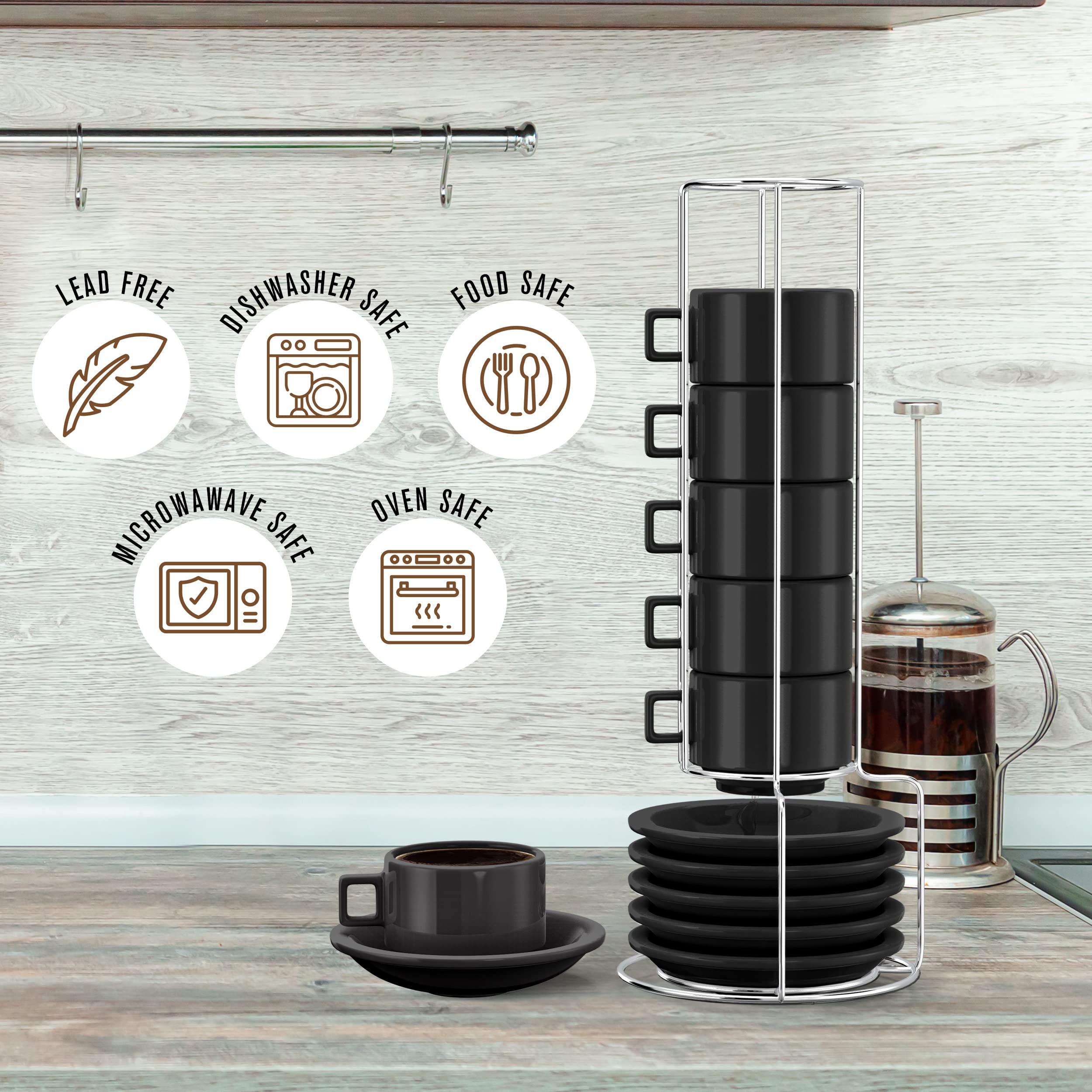 Houseables Espresso Cup Set, Espresso Cups Stackable, Expresso Cups, 19 Pieces, Black, Espresso Coffee Cups, Espresso Set, Demit