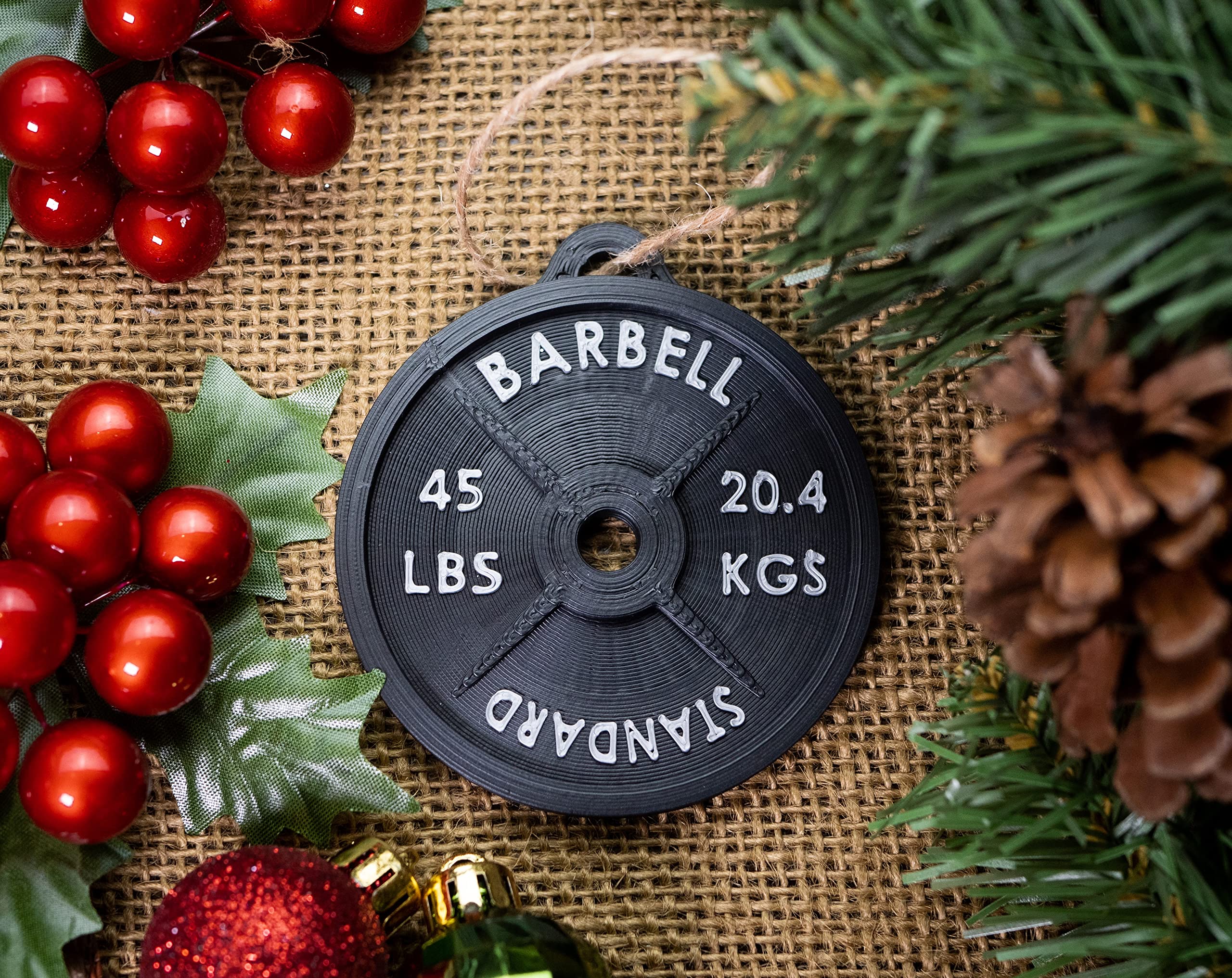 Weight Plate Ornament - 3D Printed (Black) for Christmas