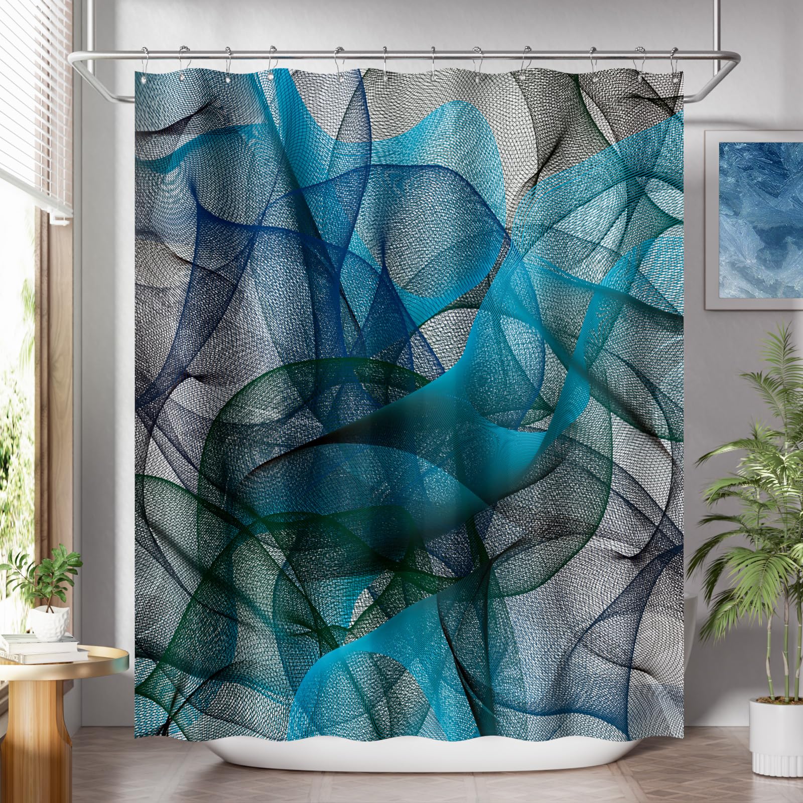AmazerBath Shower Curtain Blue  Abstract Black Striped Cloth Shower Curtain Sets with 12 Shower Curtain Hooks  Luxury Rustic Fabric Washable Shower Curtain for Bathroom Home Decor  72x72 Inches