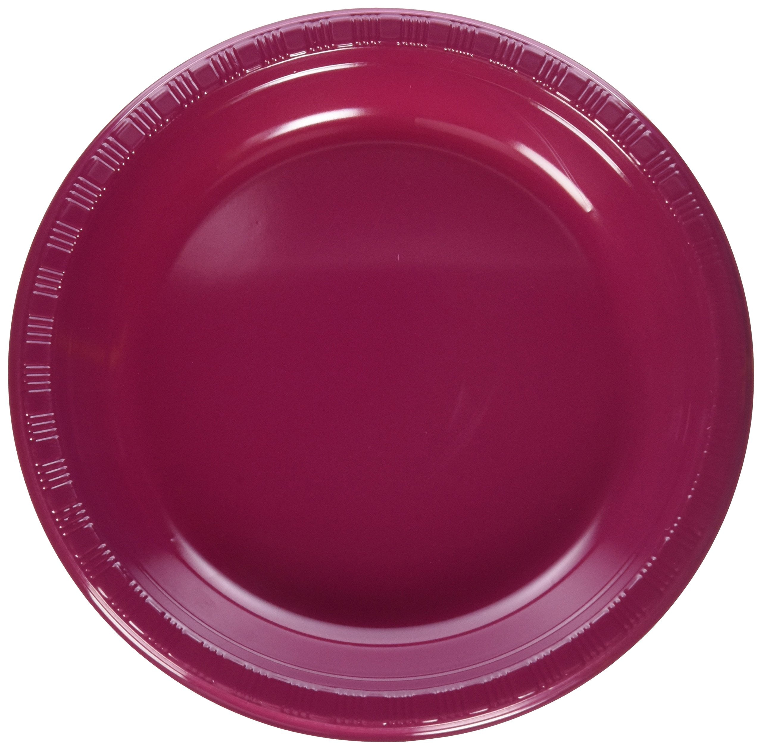 Creative Converting Burgundy Red Round Plastic Plates Party Supplies, 10''