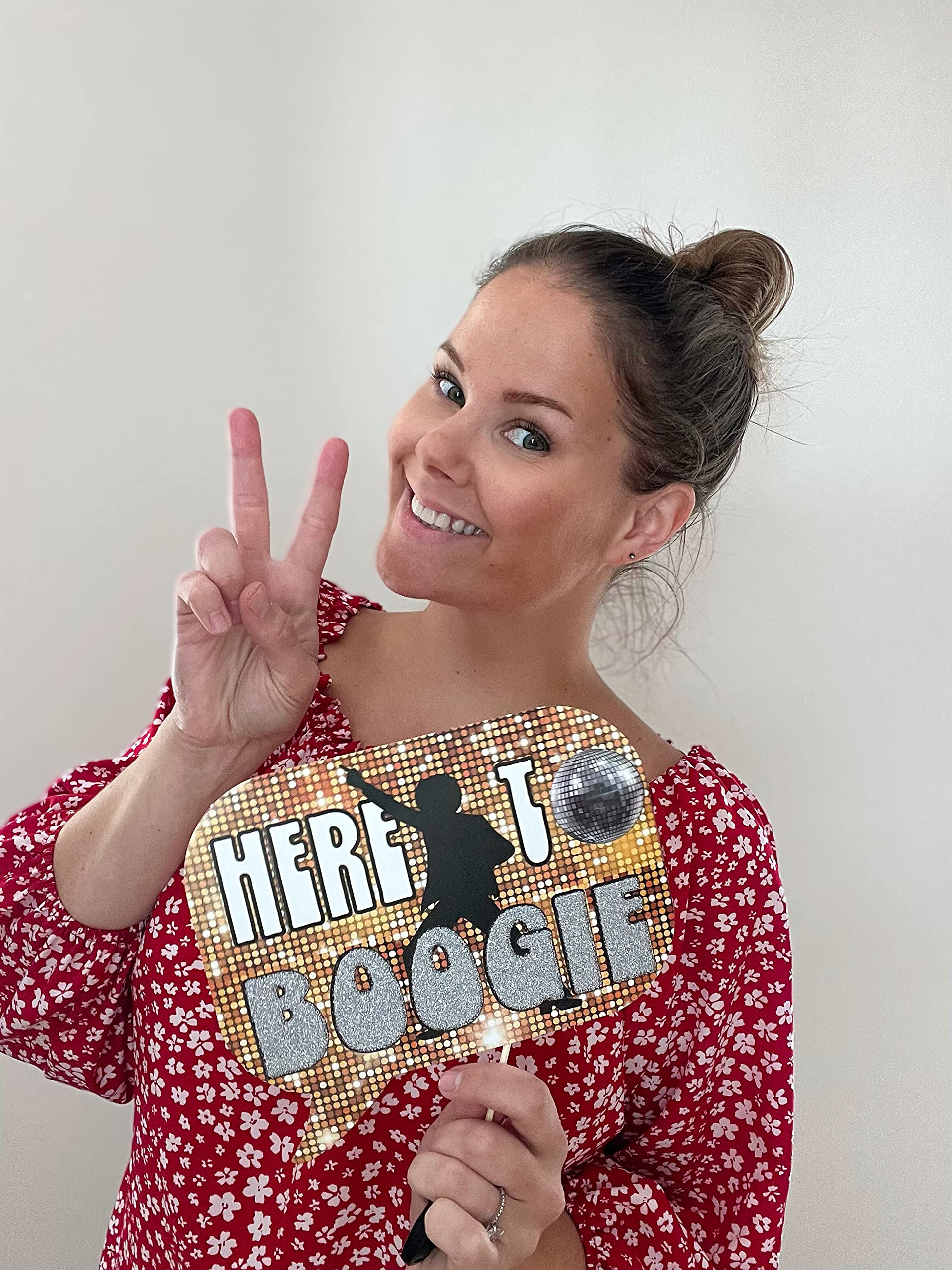 70S Photo Booth Props - 41-Pc Disco Photo Booth Kit With 8 X 10-Inch Sign, 60 Adhesive Pads, 45 Sticks - Disco Photo Booth Props