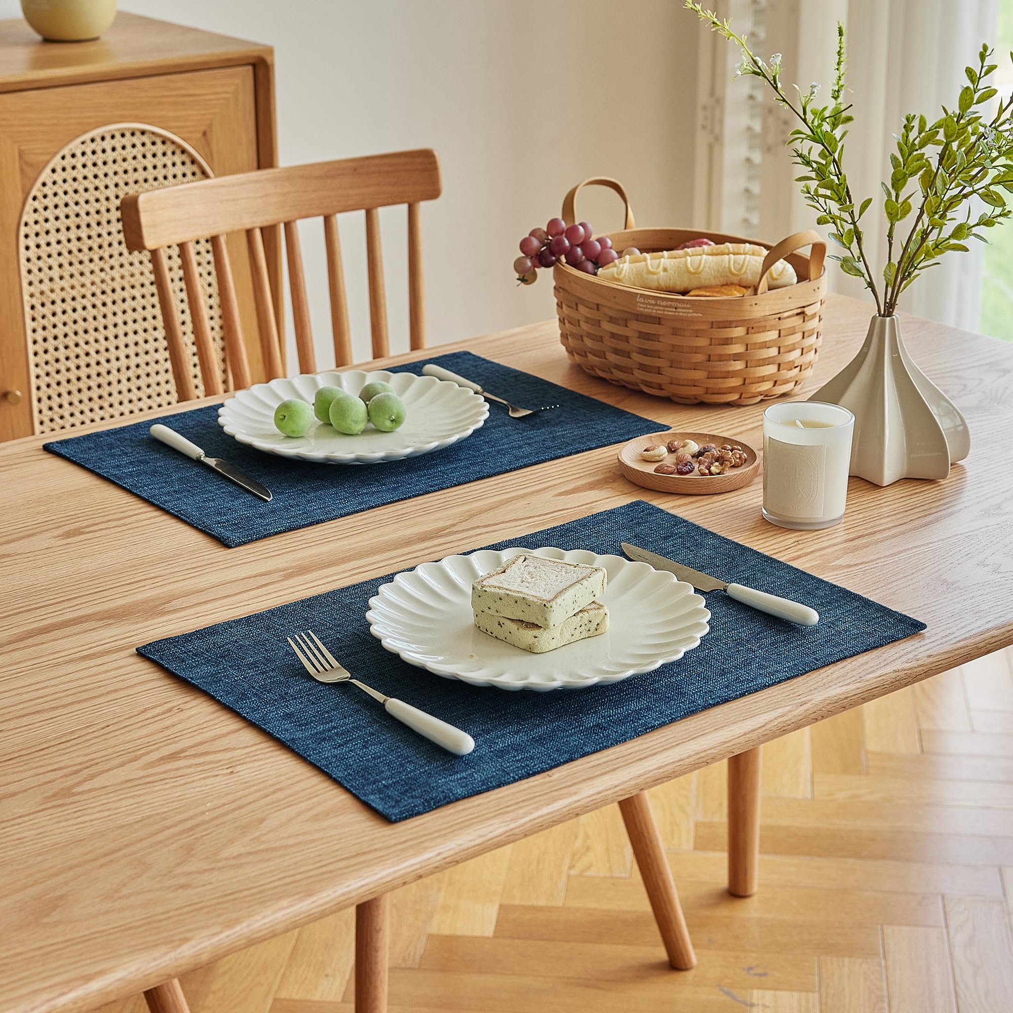 Softalker Faux Linen Placemats Set Of 4-12 X 18 Inch, Heat Resistant Double Layered Durable Burlap Farmhouse Place Mats, Non-Sli