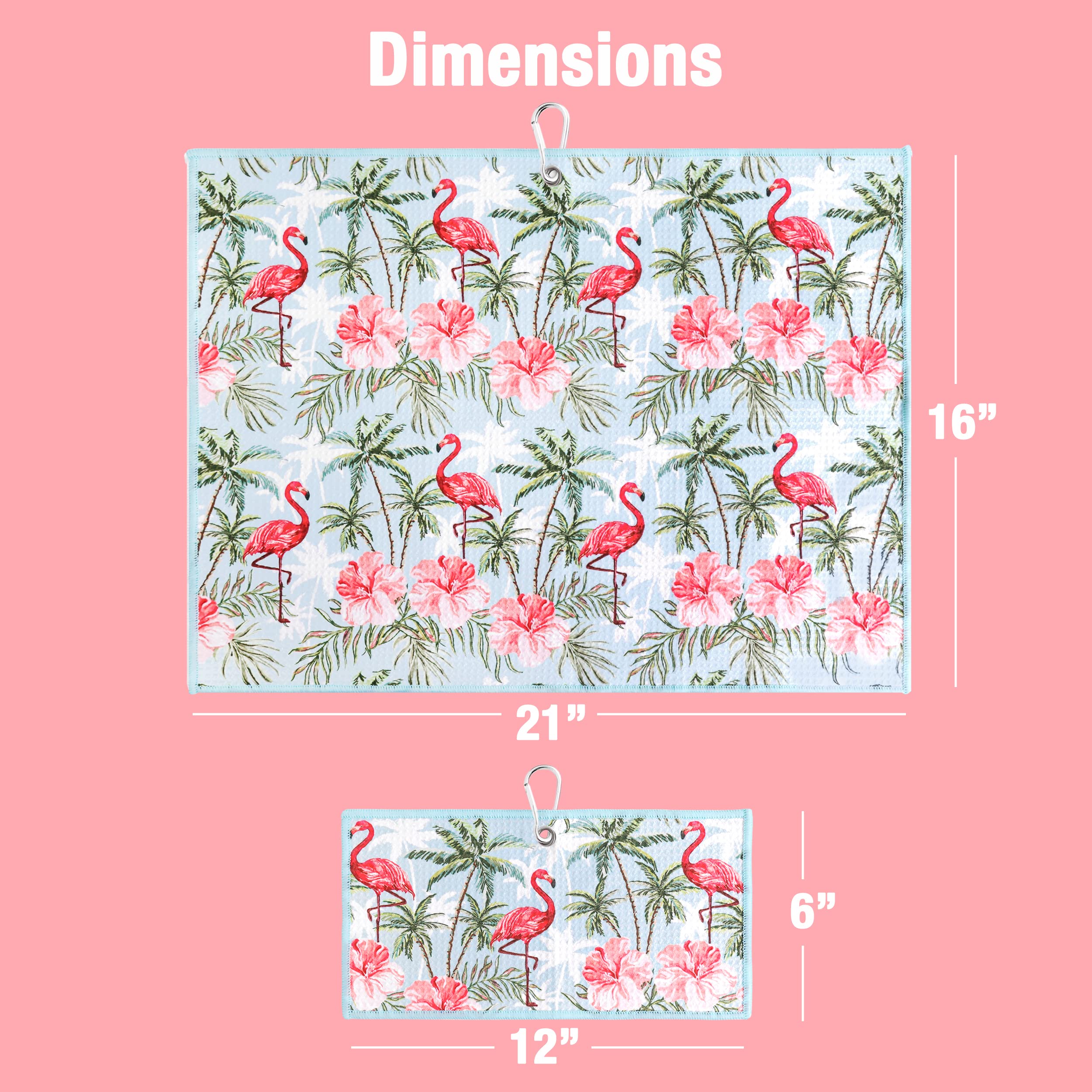 Flamingo Paradise Golf Towel with Clip for Women and Men  Microfiber Waffle and Ball Towels  Set of 2