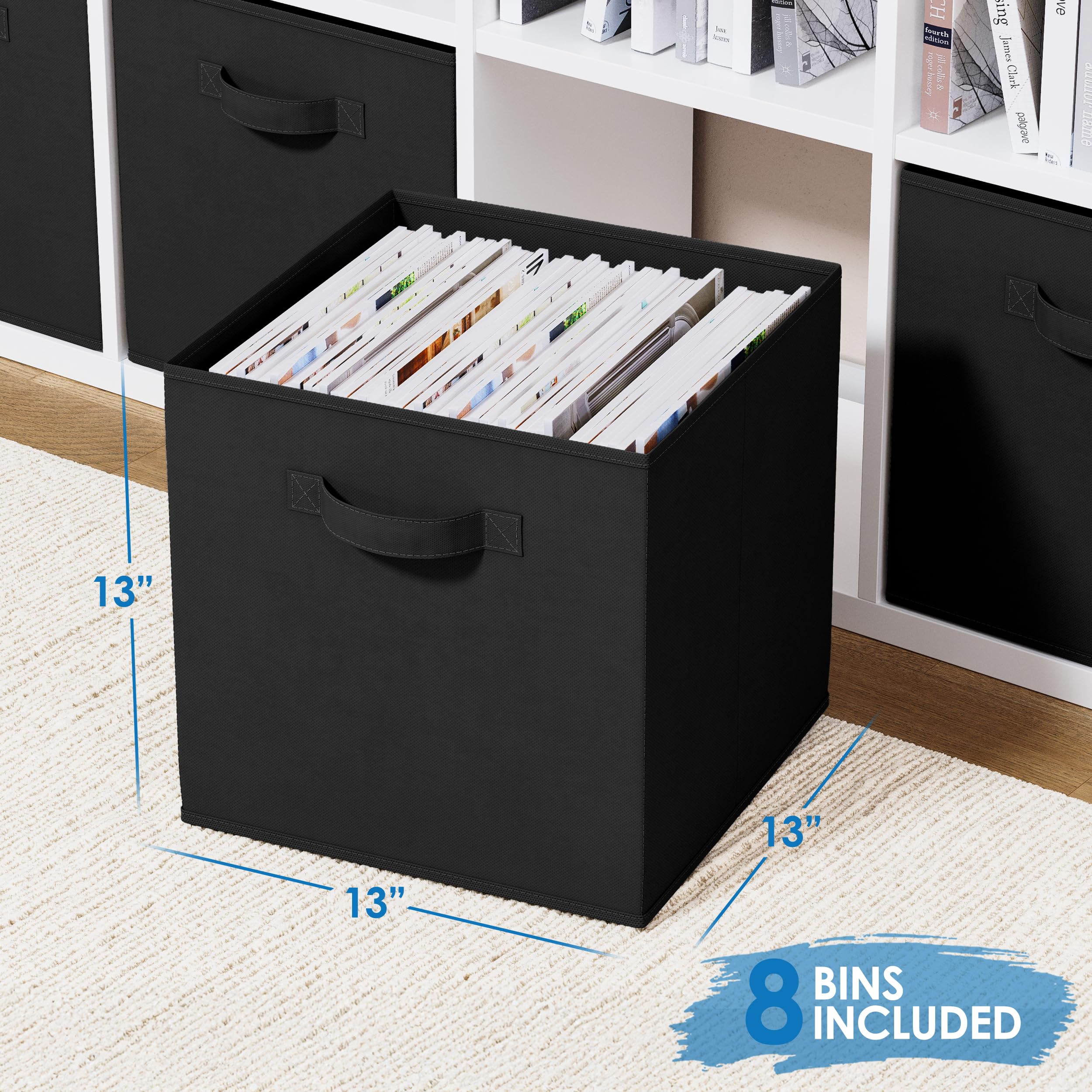 NEATERIZE Cube Storage Baskets for Organizing - 13x13 Inch - Set of 8 Heavy-Duty Storage Cubes for Storage and Organization. Perfect Bins for Cubby Storage Boxes Or Cube Storage Organizer (Black)