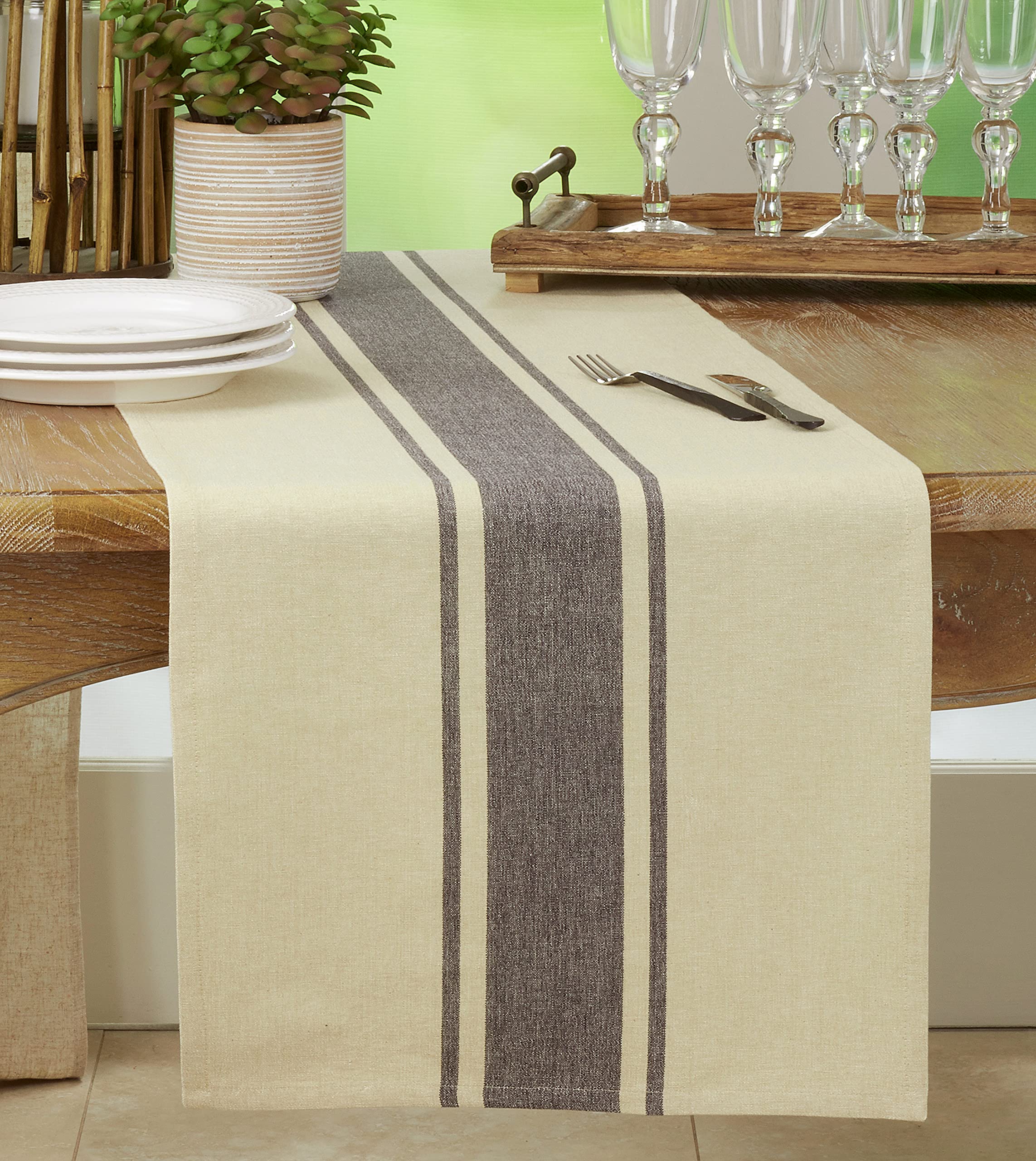 Cotton Table Runner With Banded Design