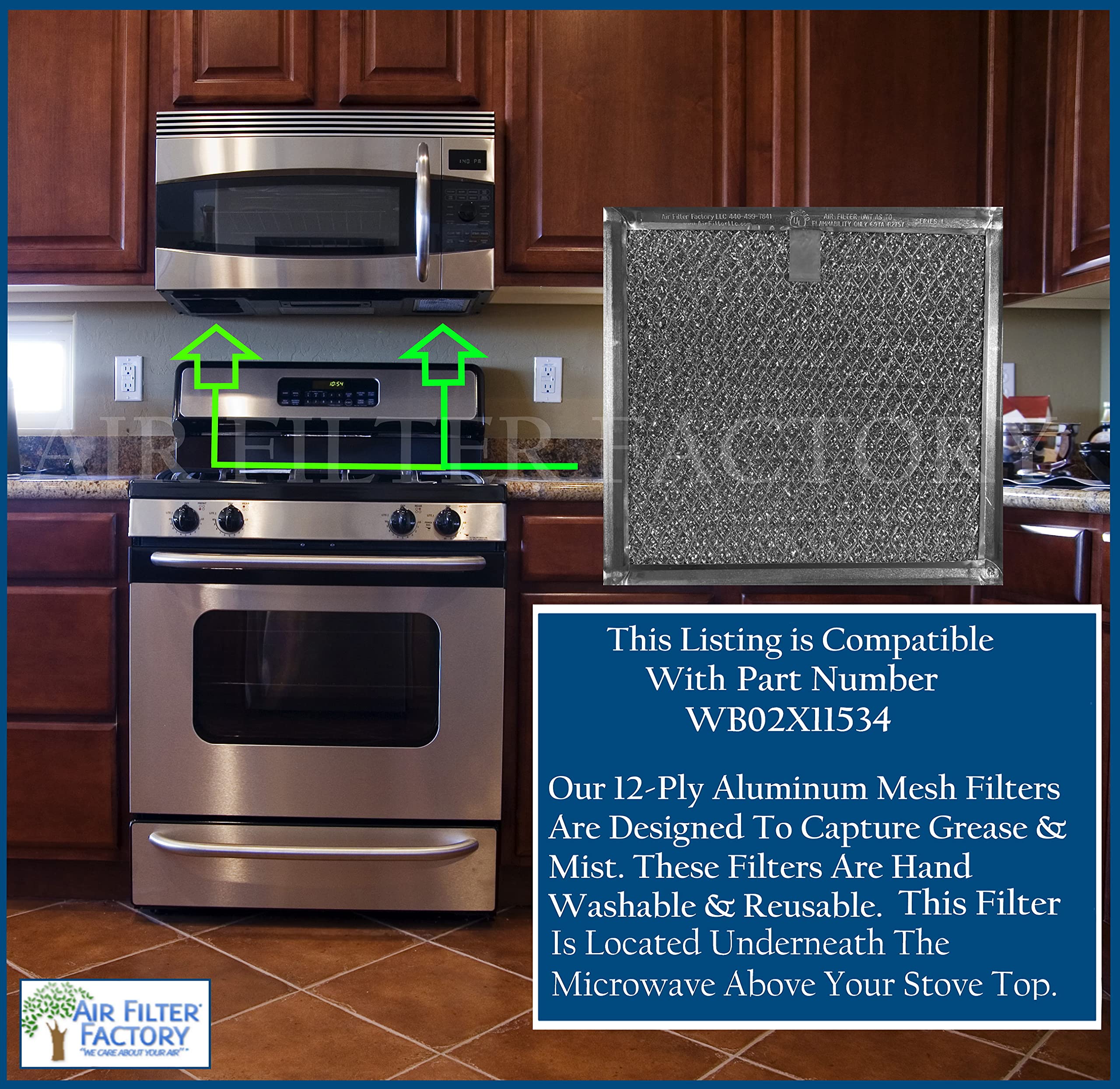 2-Pack Air Filter Factory Replacement For GE WB02X11534 Microwave Oven 12-Layer Aluminum Grease Filter