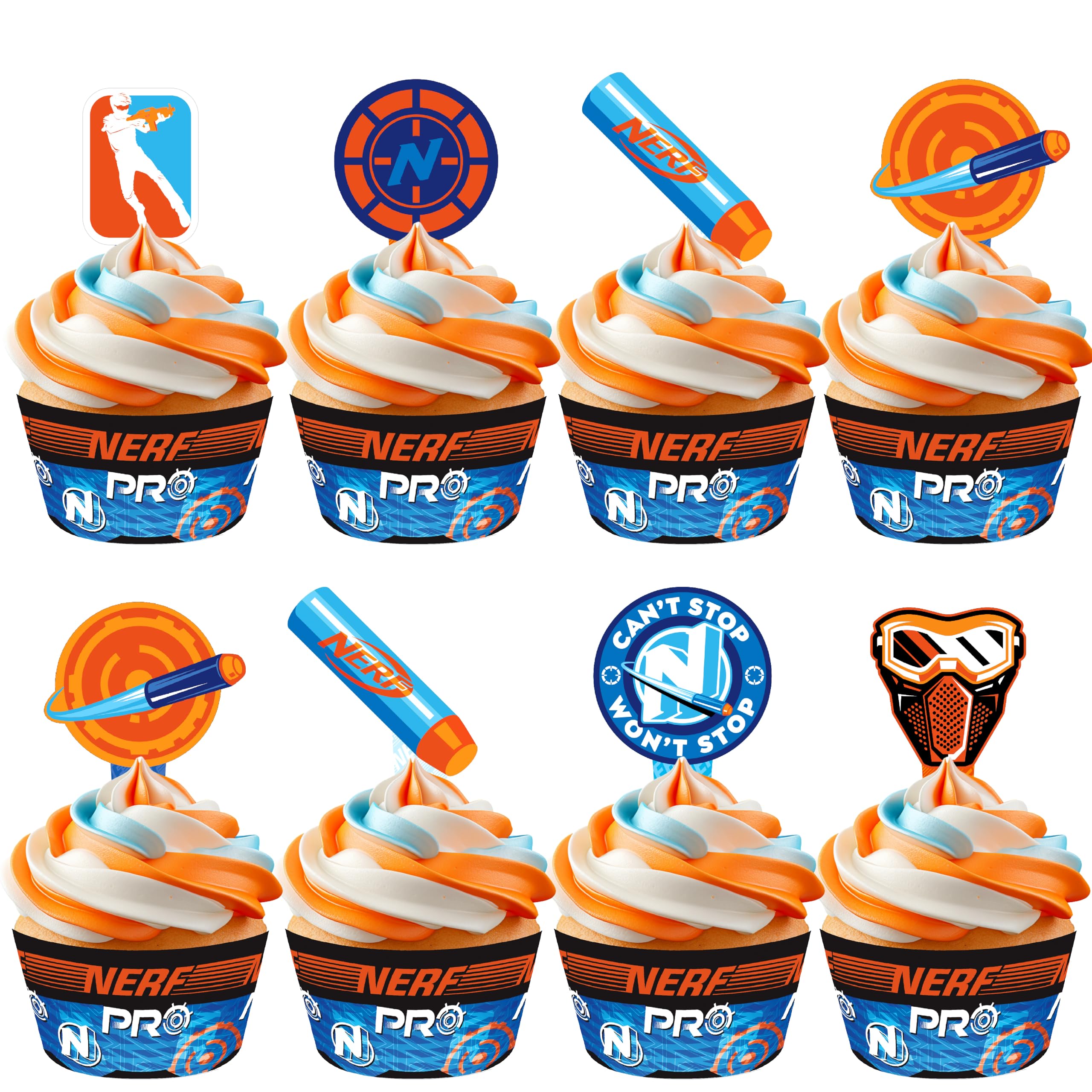 Treasures Gifted 24Ct Officially Licensed Nerf Cupcake Topper & Wrappers - Nerf Cake Decorations - Nerf Birthday Party Supplies